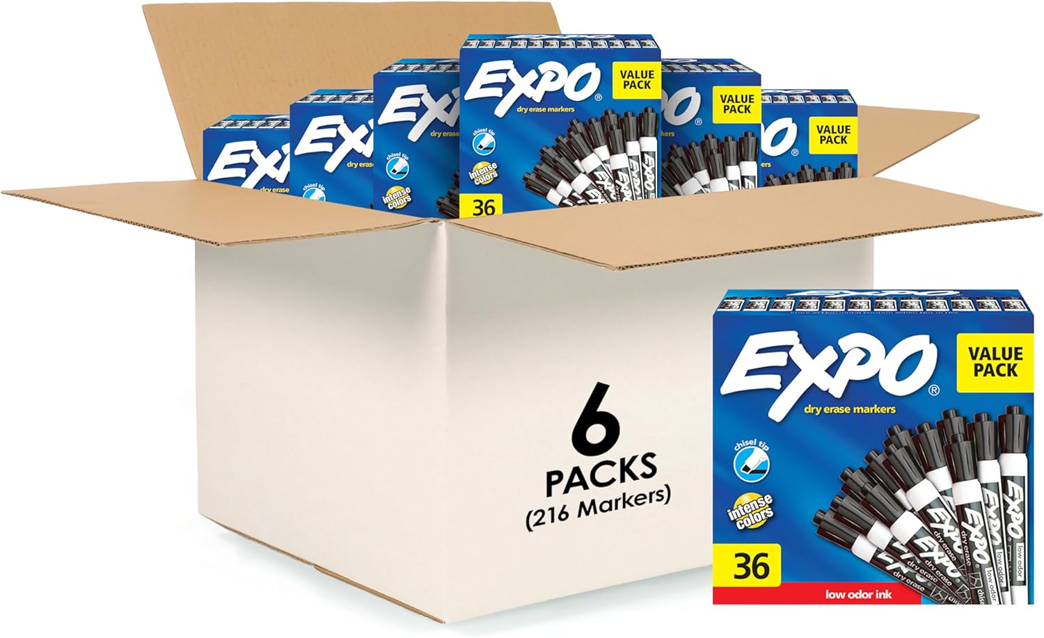 EXPO Low Odor Dry Erase Markers, Fine Tip, Black, (Pack of 6, 216 Count Total) (Black, 6 Count) Thumbnail