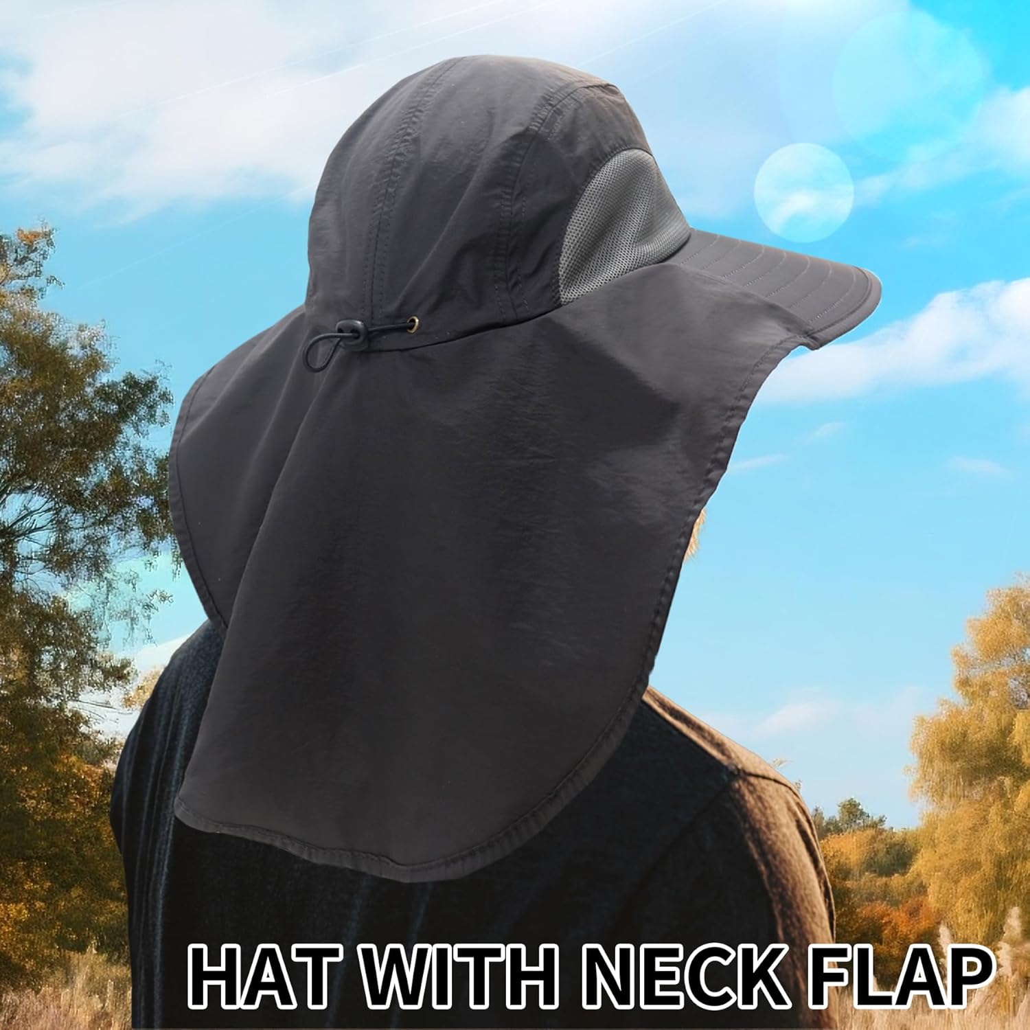 PFFY Sun Bucket Hats for Men Women Fishing Hat UV Protection Wide Brim Beach Safari Hat with Neck Flap - Image 3