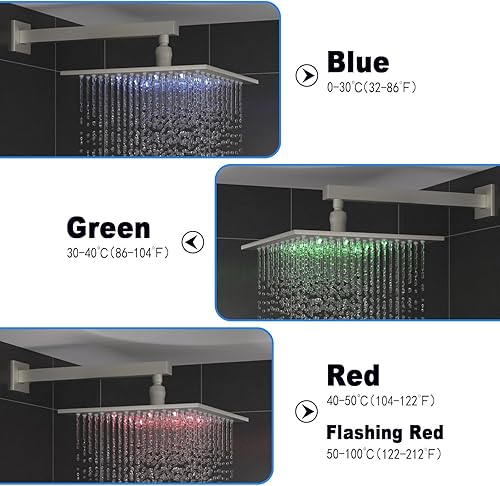 Miniatura 8 de Enga Sistema de chorros de ducha termostáticos (puede utilizar todas las funciones a la vez), cabezal de ducha LED de lluvia de 12 pulgadas montado