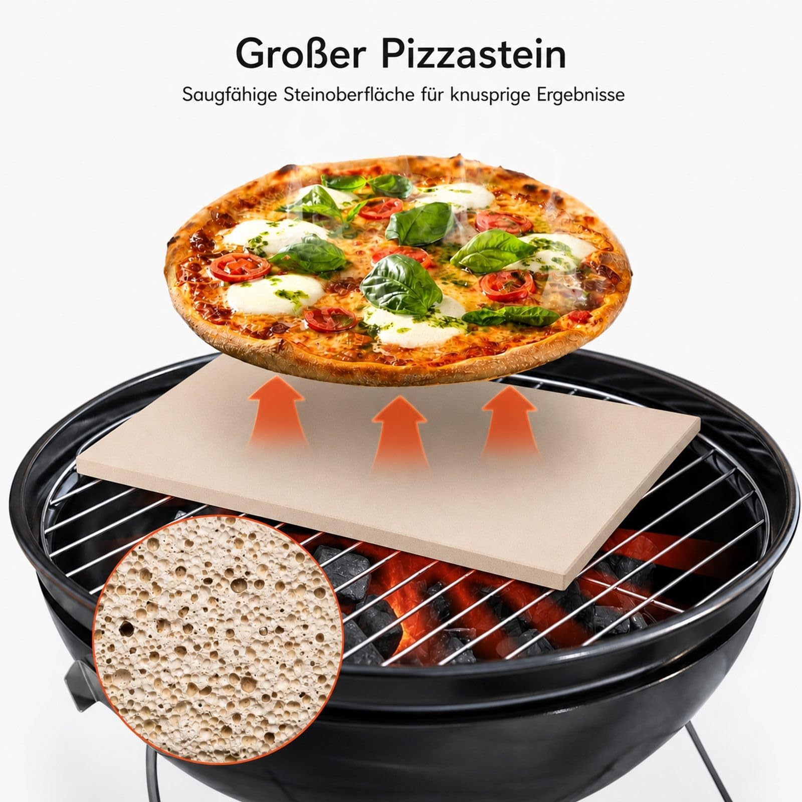 Rechteckiger Cordierit-Pizzastein mit PP-Schaber für Ofen, Brotbacken und Grill