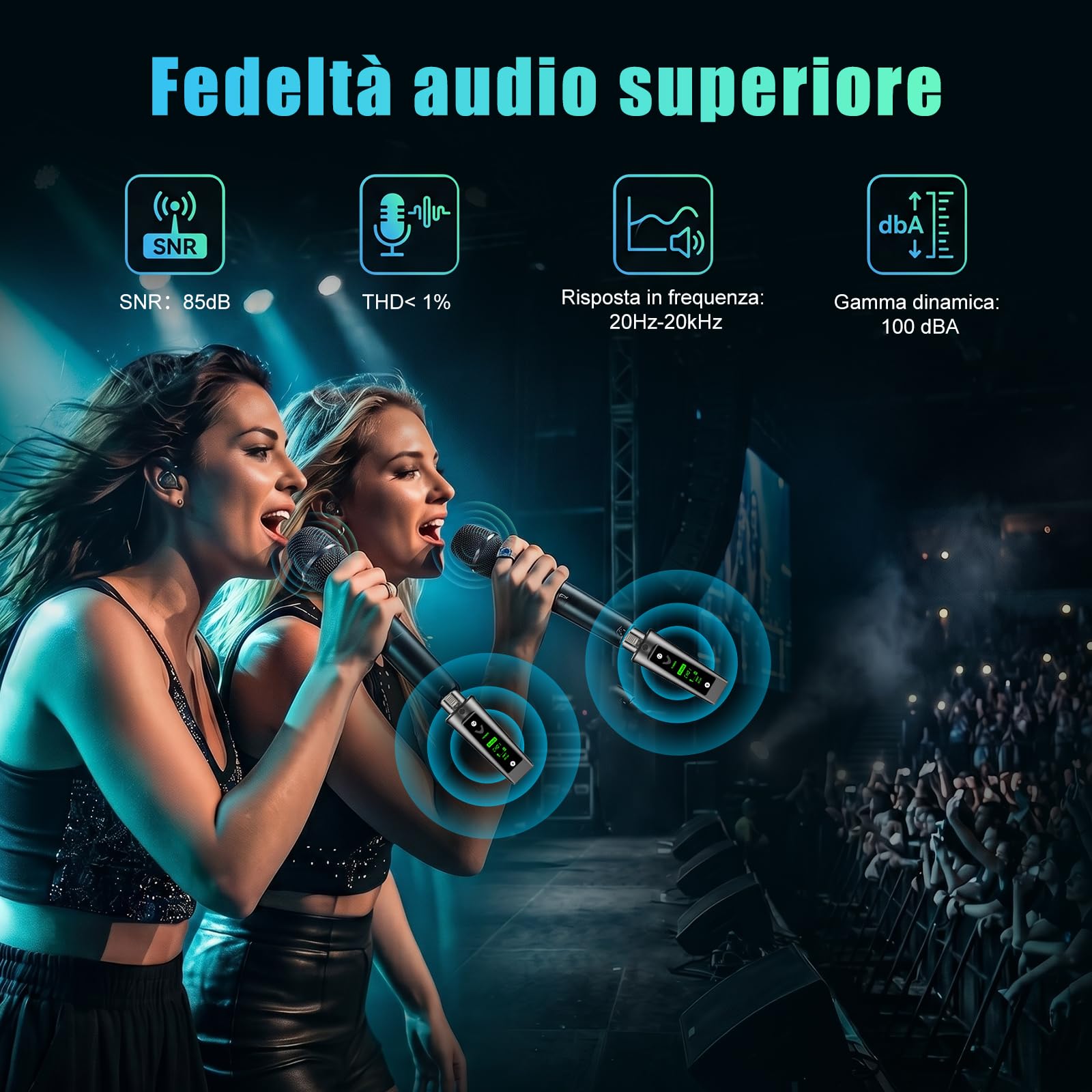 Aveek Trasmettitore/Ricevitore Wireless XLR per Micro Dinamica,portata 60m | <2 ms Latenza,Segnale Stabile, 12h Batteria, Associazione Automatica, Microfono Wireless Adattatore per Mixer Studio Chiesa