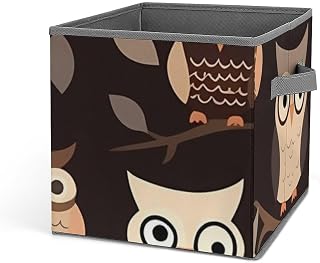 BVKWNTSA Caja de almacenamiento plegable con diseño de búhos de dibujos animados, color marrón, organiza ropa grande para guardar juguetes, armario