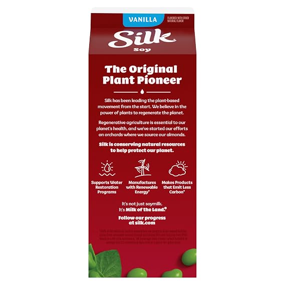 Silk Soy Milk, Vanilla, Dairy Free, Gluten Free, Vegan Milk with Vitamin D to Help Support Strong Bones, 64 FL OZ Half Gallon