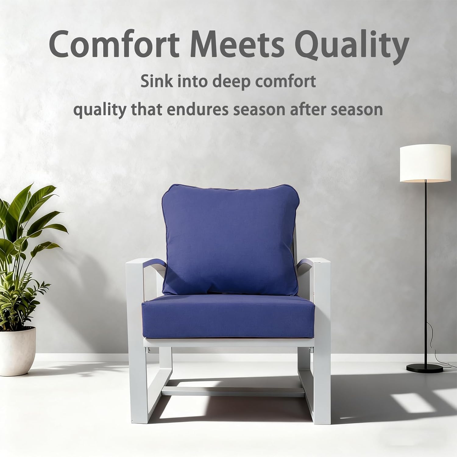 Outdoor Deep Seat Cushion Set of Waterproof Outdoor Cushions, 24x24x5 Inch Fade-Resistant with Removable Cover & Ties for Deep Seat Patio Furniture, Navy Blue