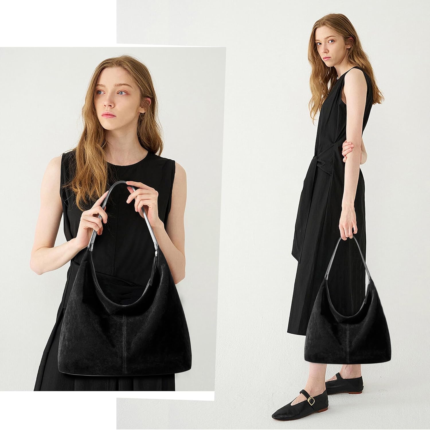 KALIDI Suede Cresent Tote, Slouchy Hobo Bag Vegan Leather Medium Zipper Shoulder Bag for Travel Work Women Purse - Image 5