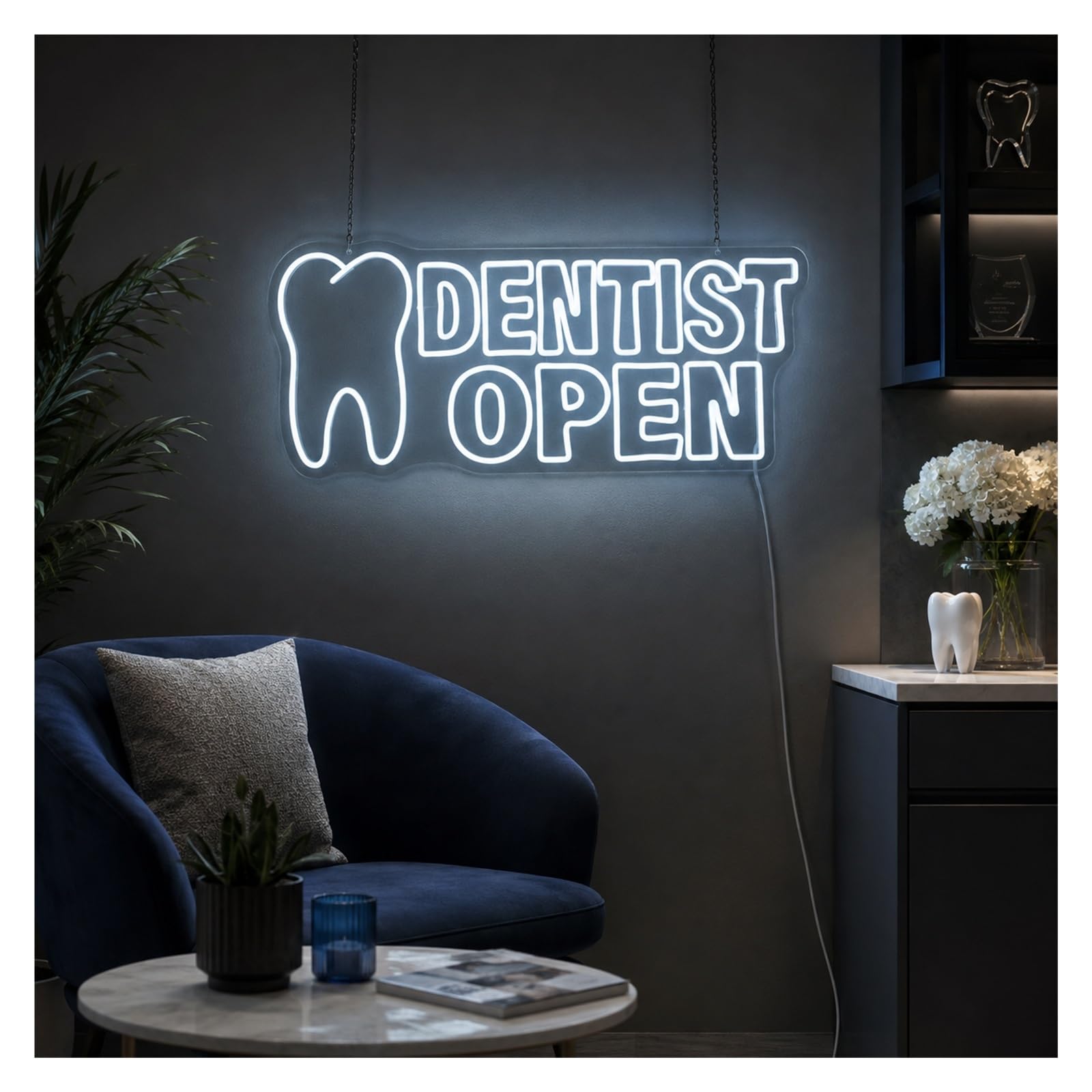 Insegna al Neon Luce Al Neon Aperta Del Dentista | Cartello Per La Vetrina Del Negozio Della Clinica Dentale, 50cm