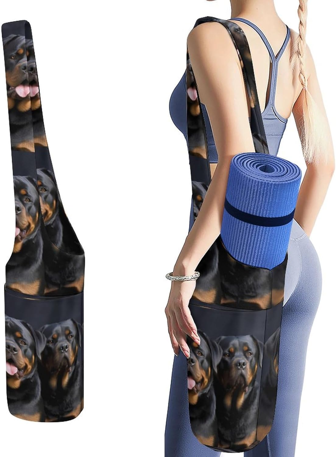 Canvas Yoga Bag,Rottweiler Wallpaper Printed Yoga Mat Handbag,Portable Yoga Mat Bag Large Capacity Gym Bag for Men Women Pilates Beach Travel