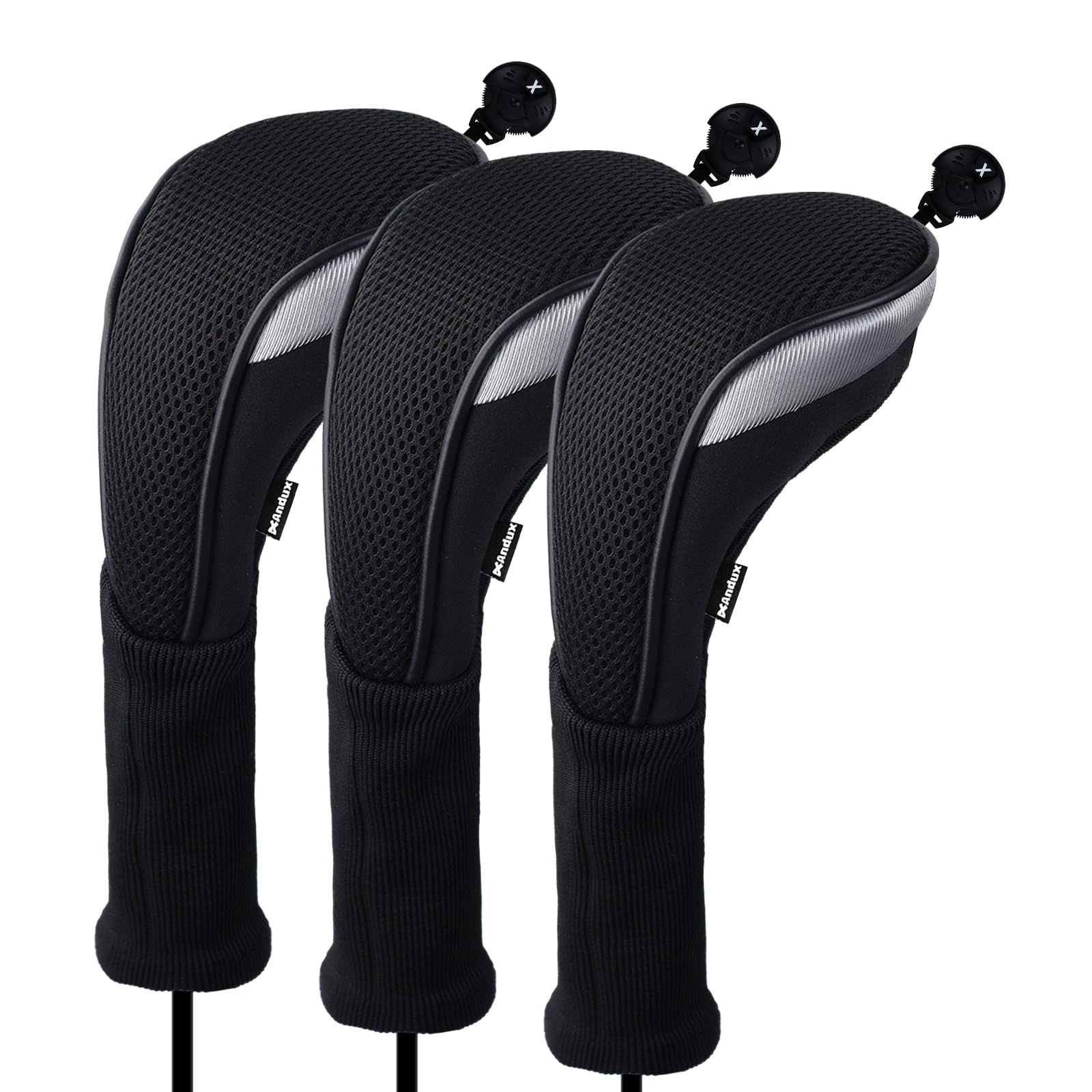 Andux 3 pcs/lot Long cou couvertures de tête de club de golf hybride avec interchangeables sans étiquette. Ctmt-02, noir
