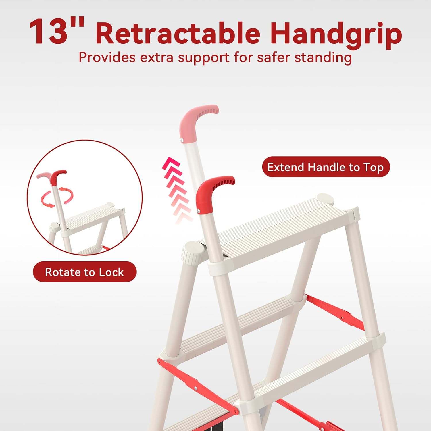 4-Step Folding Step Stool with Locking Support, Wide Anti-Slip Pedals & Hand Grip, Compact 3.5 FT Home Access Ladder for Indoor & Outdoor Tasks -White