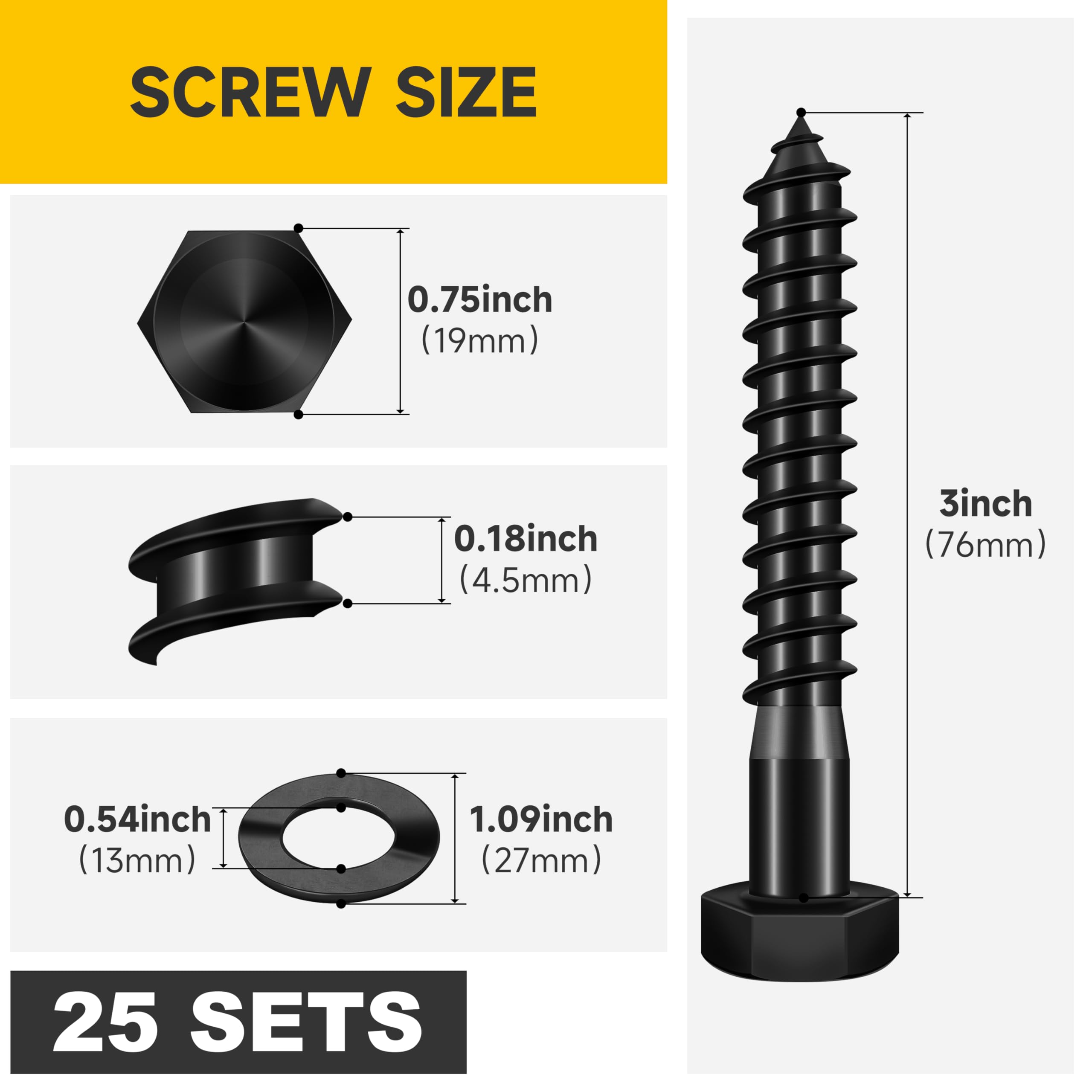 Stainless Steel Lag Screws - 25 Sets 1/2" x 3" -2