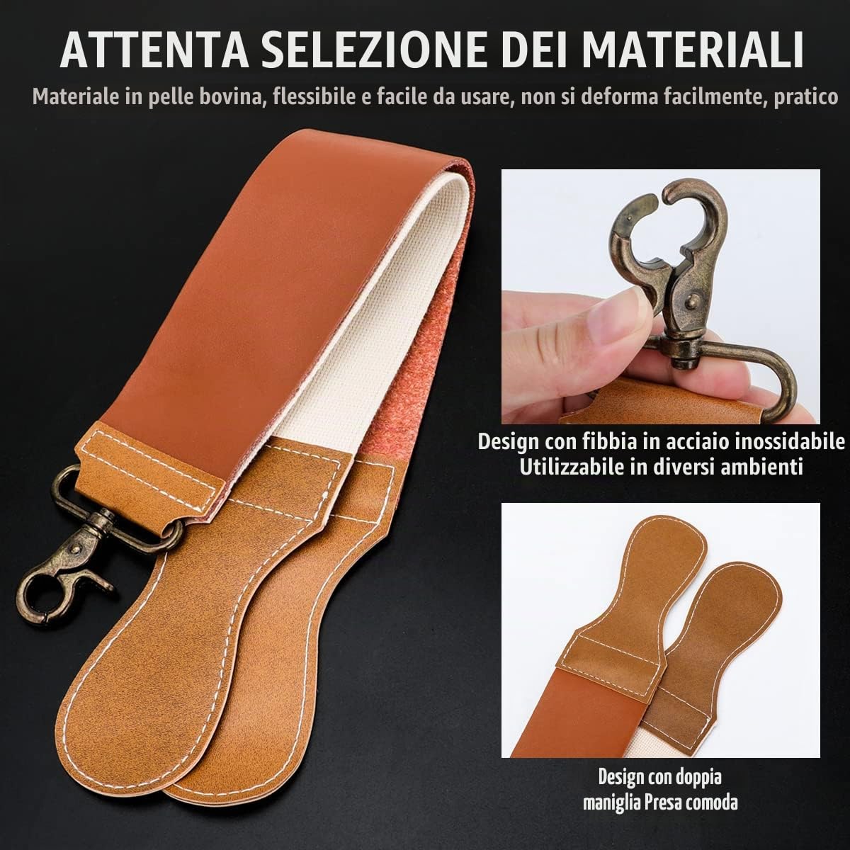 M&LD Rasoio Professionale per la Gola con Affilatrice in Pelle di Mucca - Lama da Barba per Barbieri Taglio Singolo Kit Rimozione Neve in Acciaio Inox per Rasoi Domestici da uomo