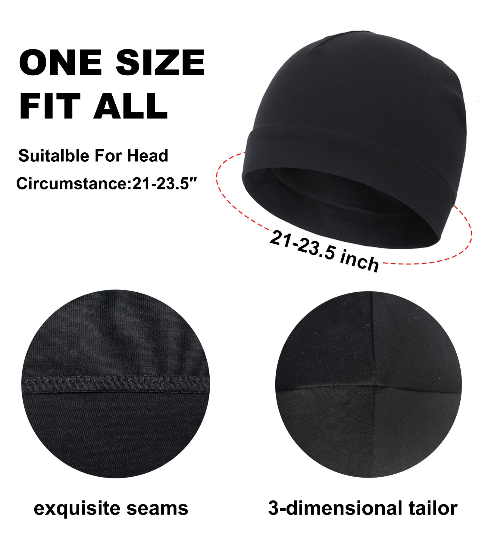 choshion 3 Pieces 100% Cotton Skull Caps Beanie for Men Women Lightweigt Night Cap Sleep Hats Breathable Helmet Liner, 3pieces-Black,Green,Navy