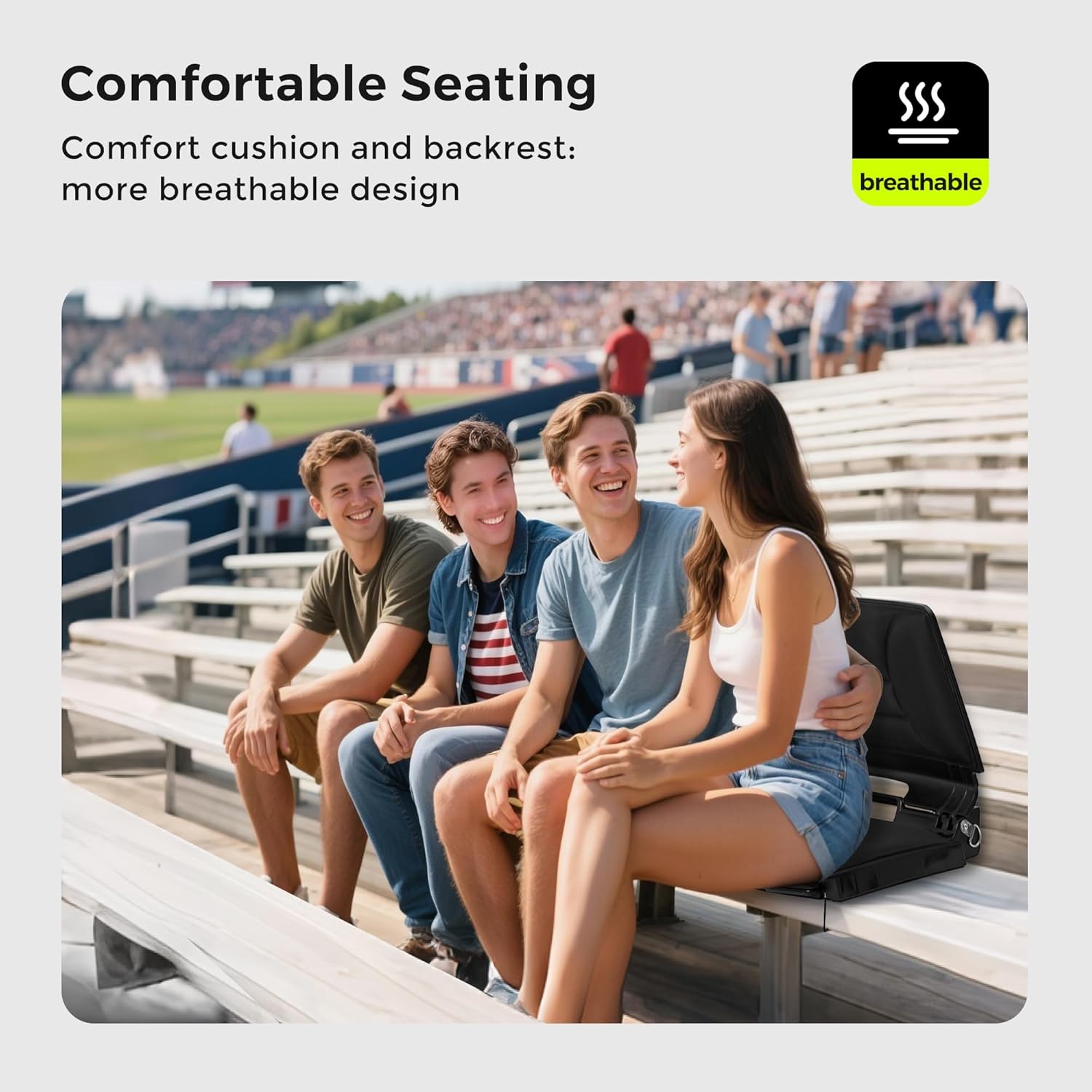 SUNNYFEEL Stadium Seats with Back Support Cushion Wide for Bleachers, Bleacher Chairs with Back and Cushion Padded Portable, 2 Pack Stadium Chairs with 5 Pockets (Black, Extra Wide 25.2'') (2, Low)