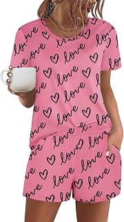 Women's Pajama Sets Short Sleeve Pjs 2 Piece Top and Shorts Sleepwear Comfy Soft Lounge Sets with Pockets