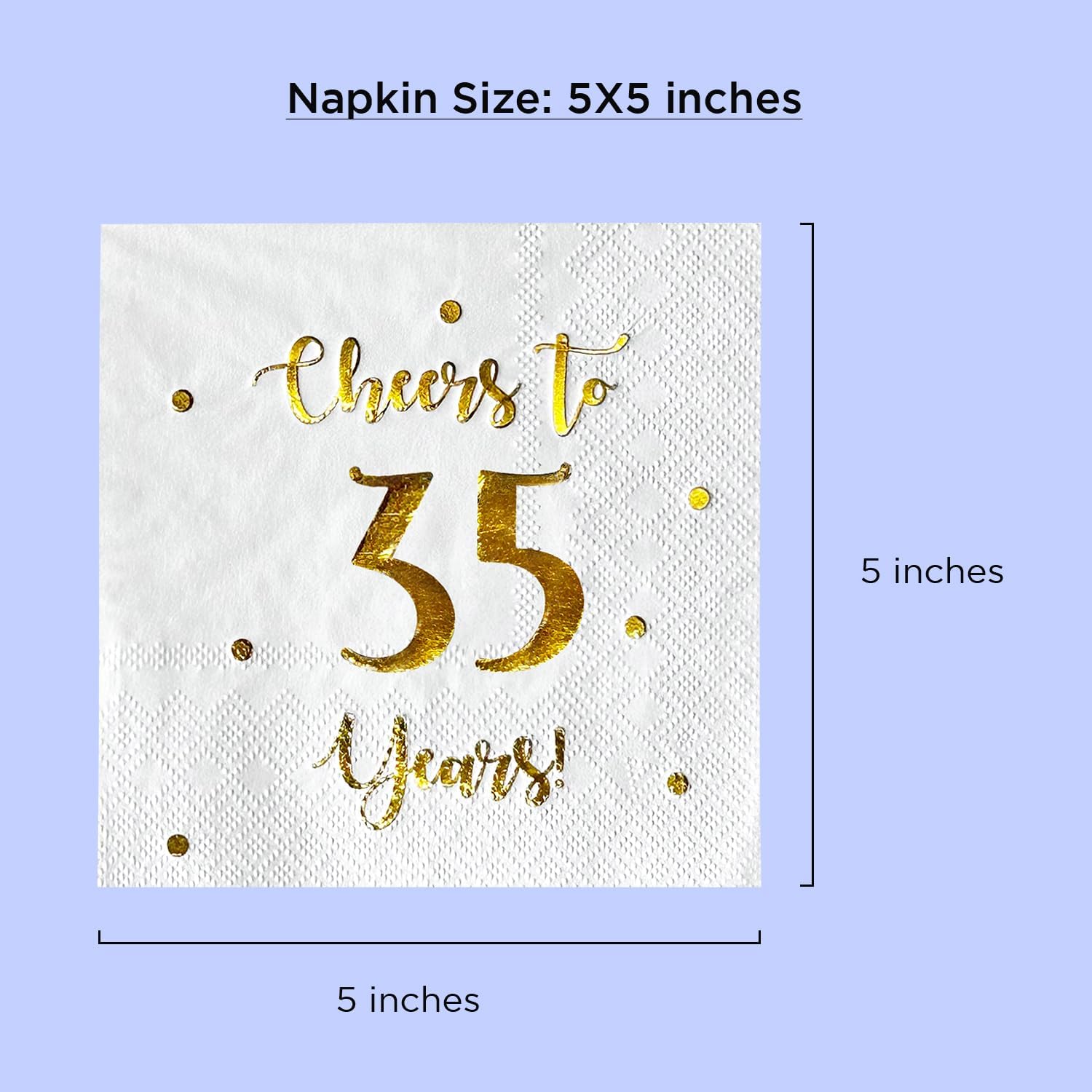 Cheers to 35 Years Cocktail Napkins | Happy 35th Birthday Decorations for Men and Women and Wedding Anniversary Party Decorations | 50-Pack 3-Ply Napkins | 5 x 5 inch folded (White)