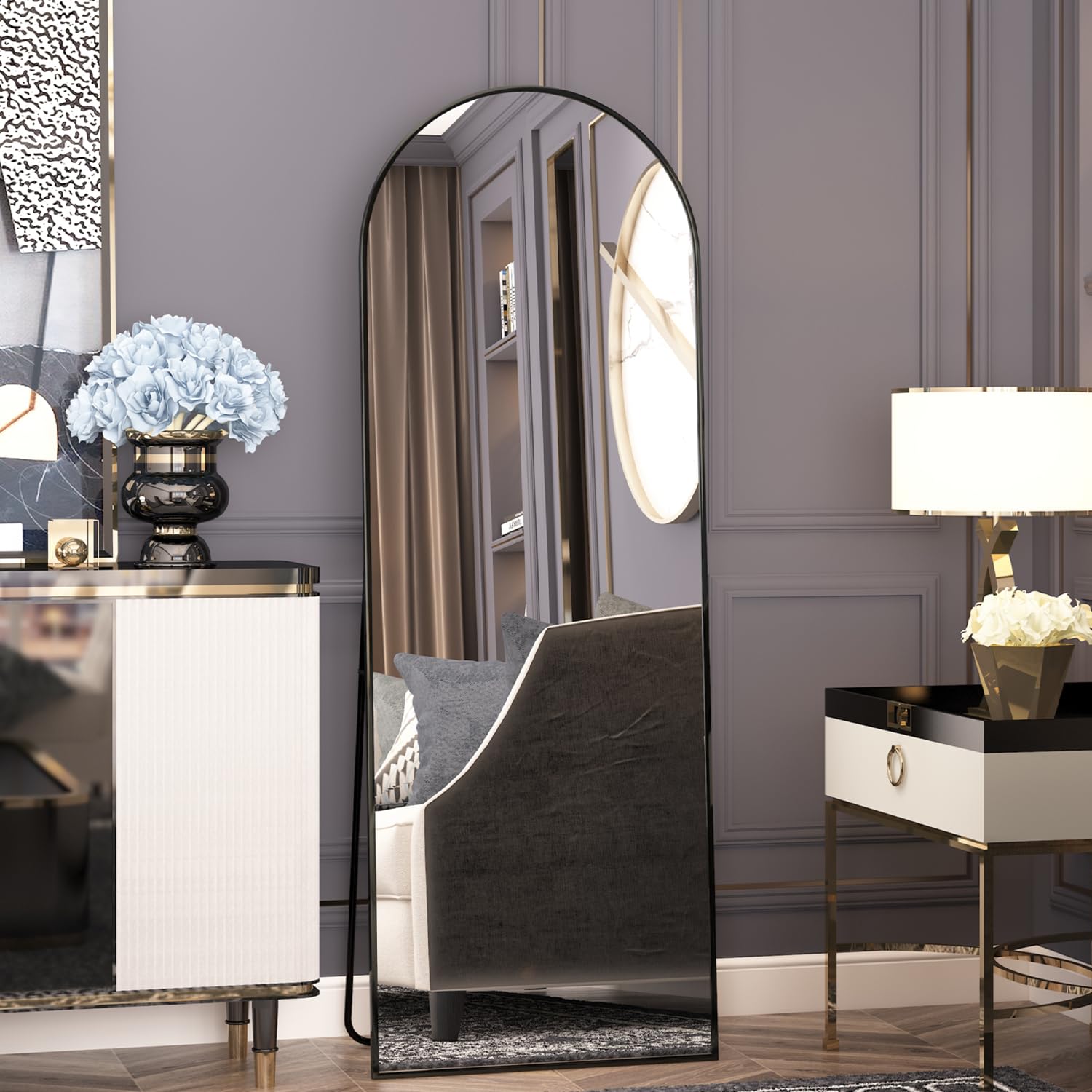 Miroir de Sol cintré 162 x 53 cm Cadre Aluminium Mural Intégral Noir