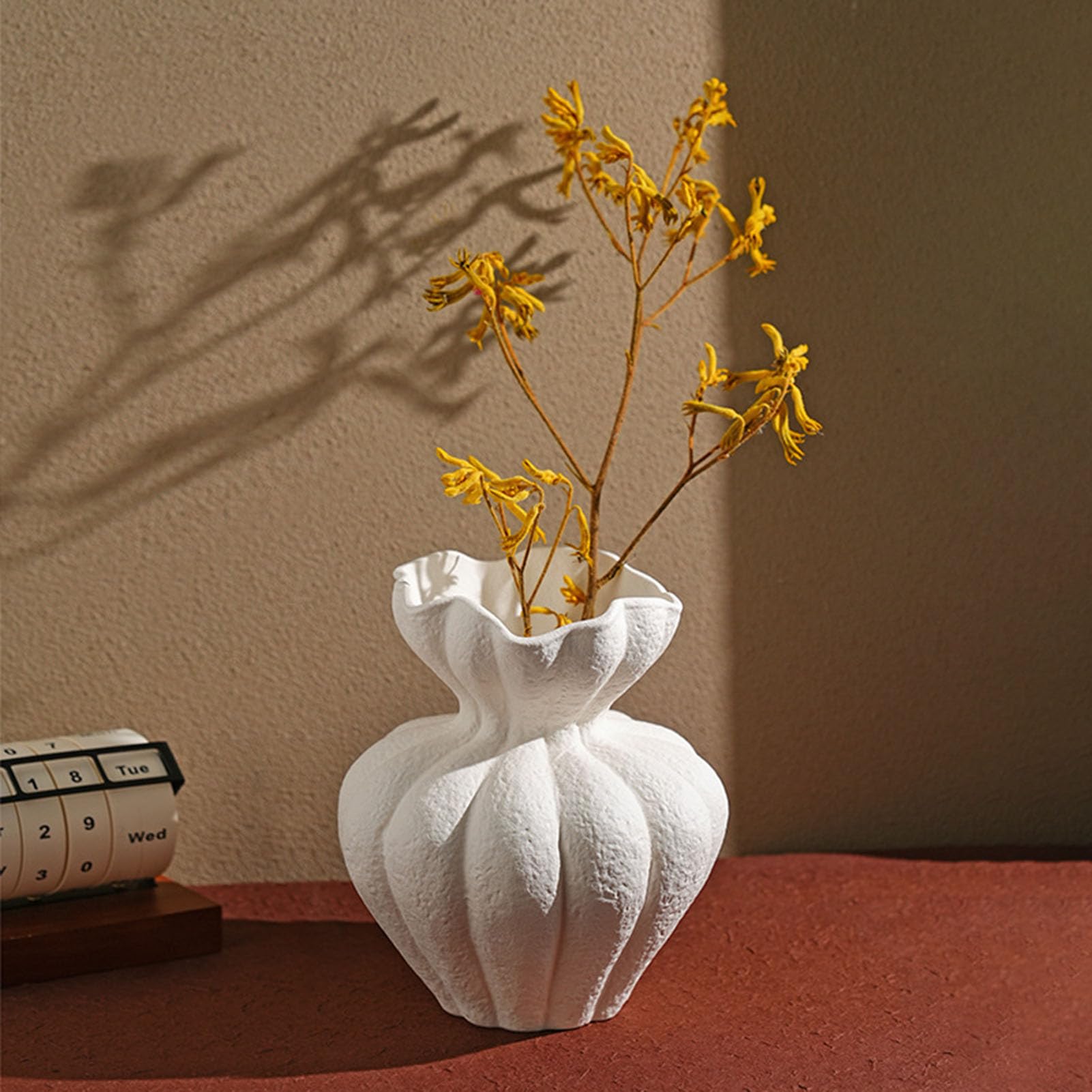 Rustykalny wazon z terakoty Vintage ceramiczny wazon na kwiaty Minimalistyczna ozdoba na biurko Boho w stylu Wabi-Sabi do domu, salonu, stołu jadalnego, domu wiejskiego, wystroju,S