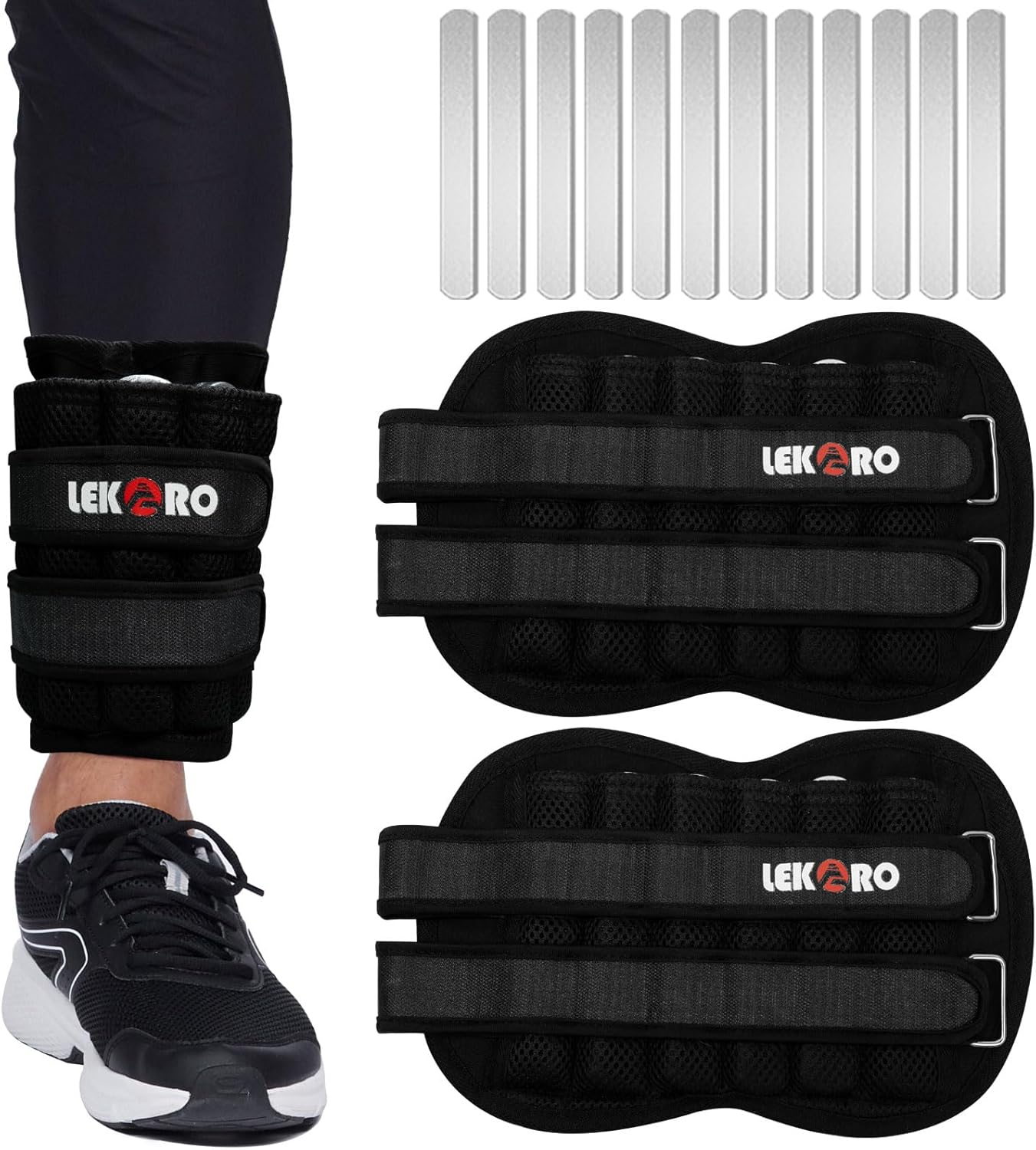 Ankle Weights Wrist Weights for Men Women, 1 Pair Adjustable Removable Steel Weighted Plates Arm Leg Weights for Walking Running Pilates, Fitness Weights