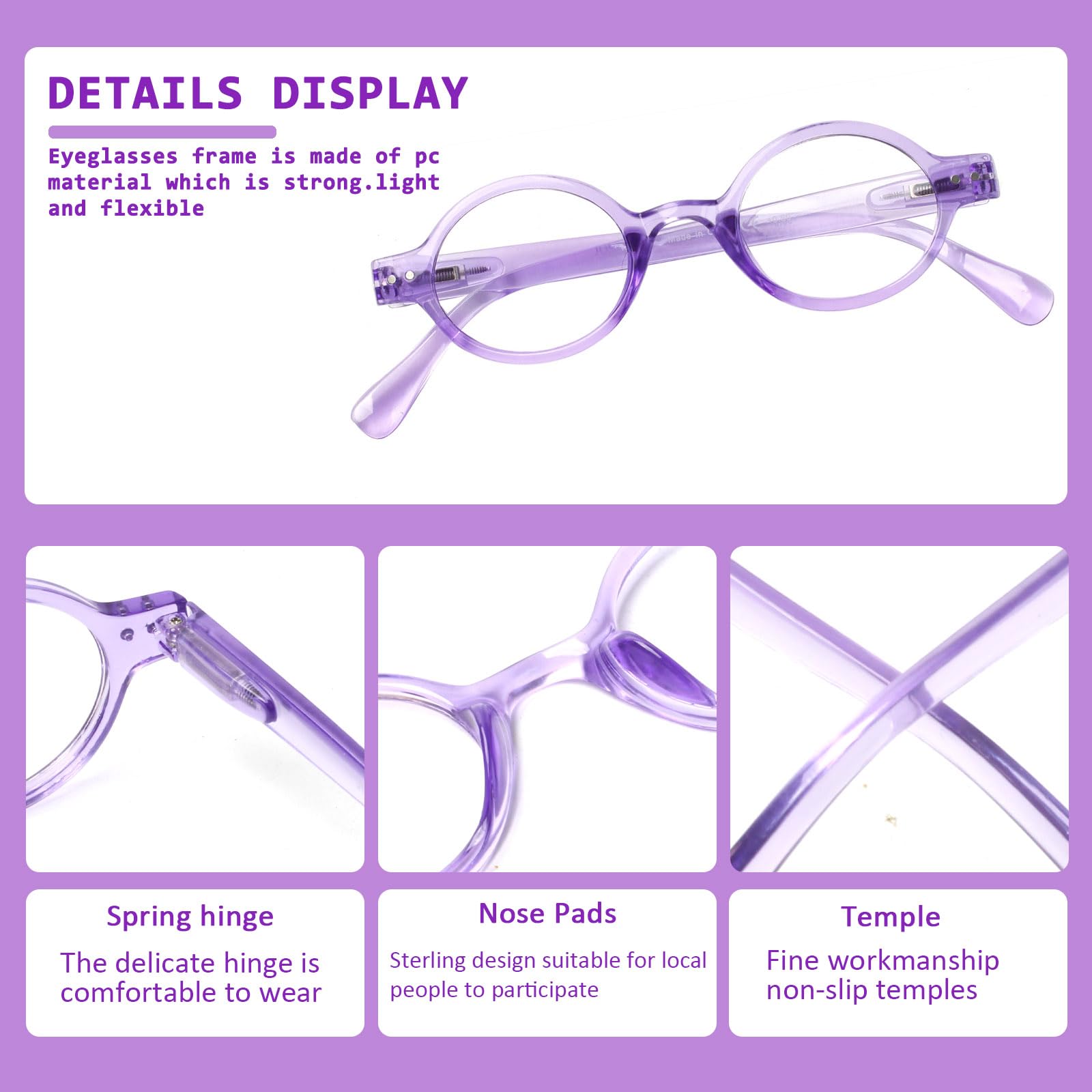 JOSCHOO 5er-Pack Lesebrille, rund, Retro, Mini-Lesebrille, klein, bequem für Damen und Herren (5 Mix Clour-5, 2,5)