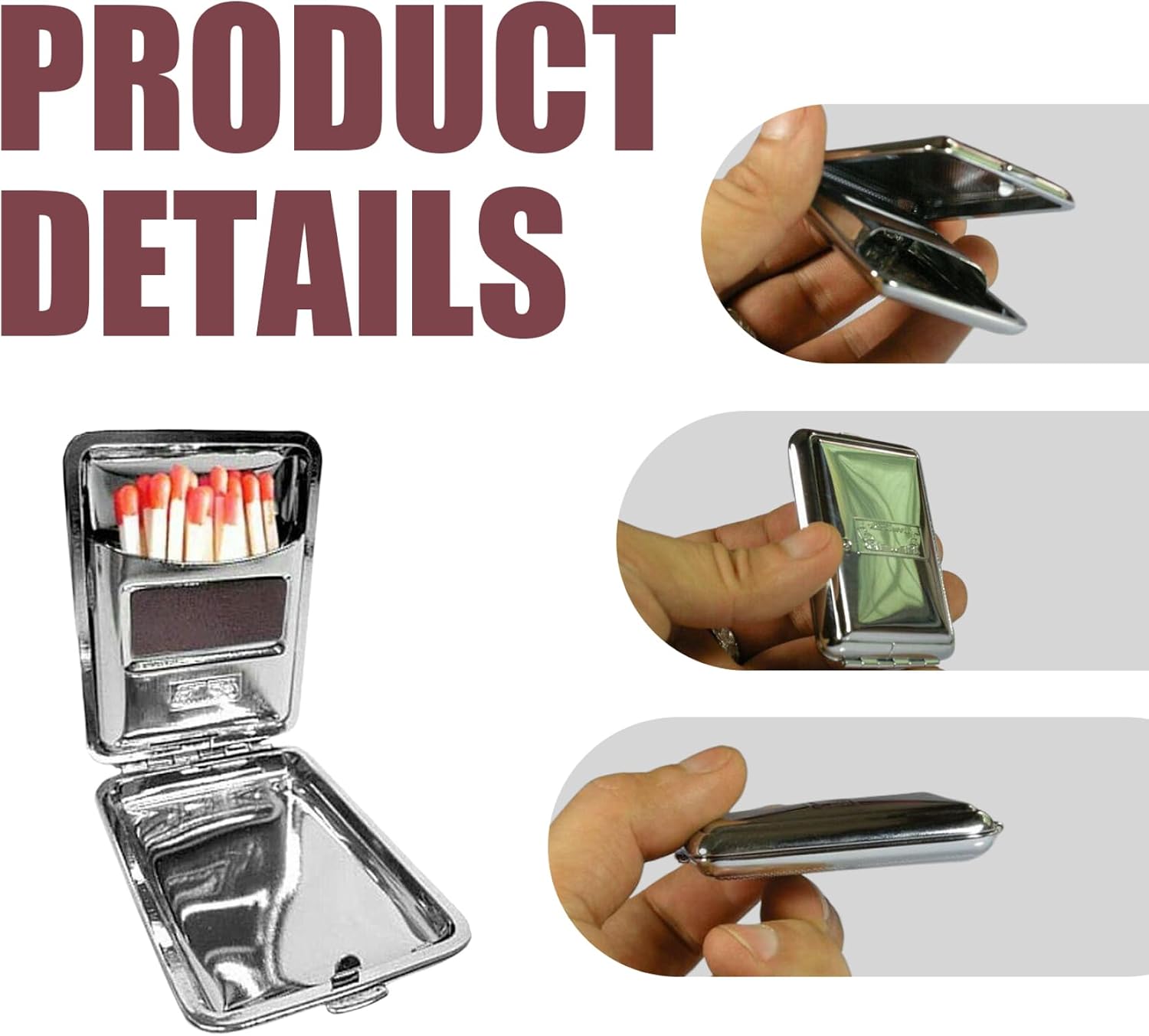 Match Box Mini Stainless Steel Matches Box With Friction Plate Waterproof Silver Match Holder Mini Portable Stash for Storage image 4