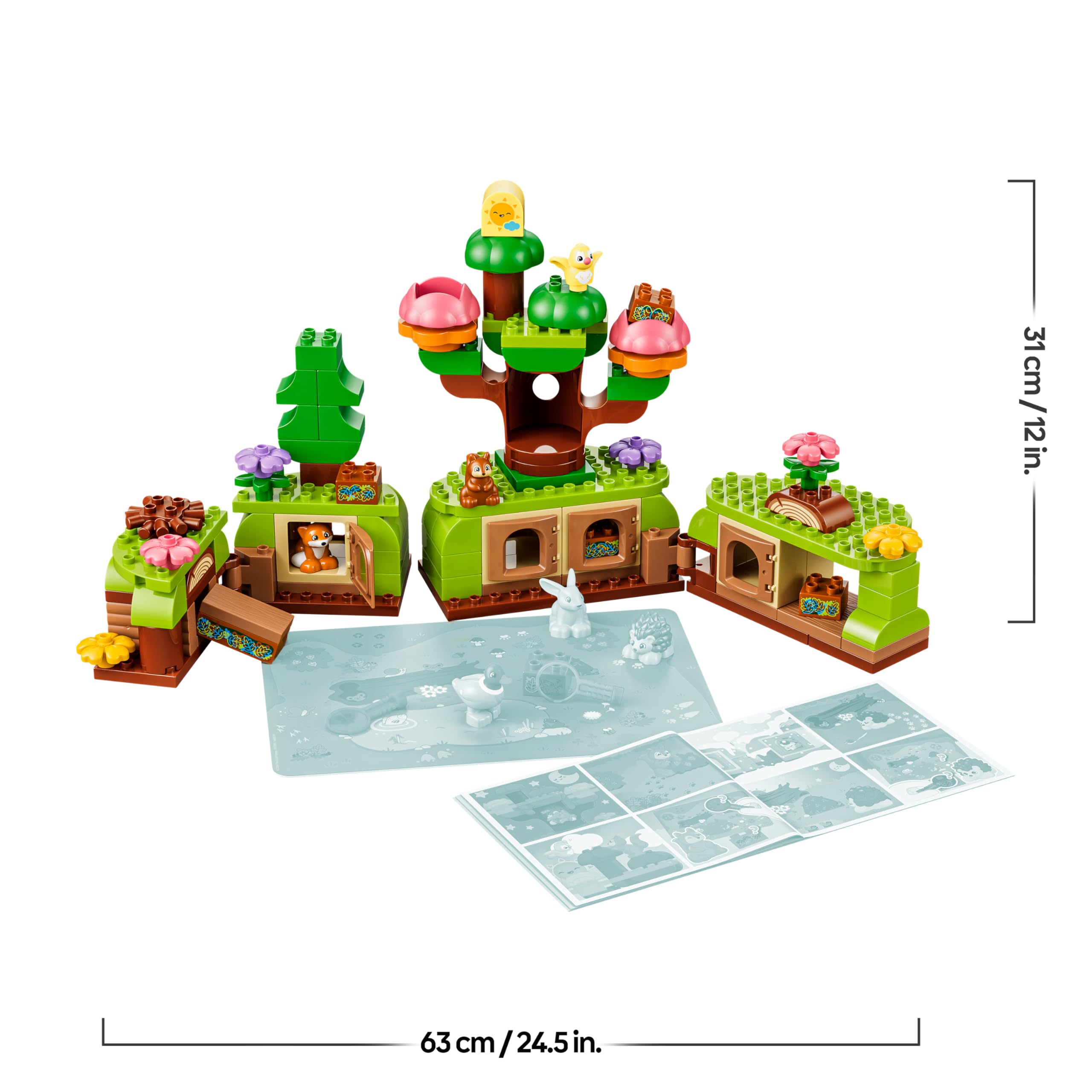 LEGO Duplo Bosque de los Descubrimientos con Animales Salvajes – Juego Educativo – Juguete Montessori con Figuras de Animales, Árboles y Tapete – Regalo para Niñas y Niños de 3+ Años – 10480