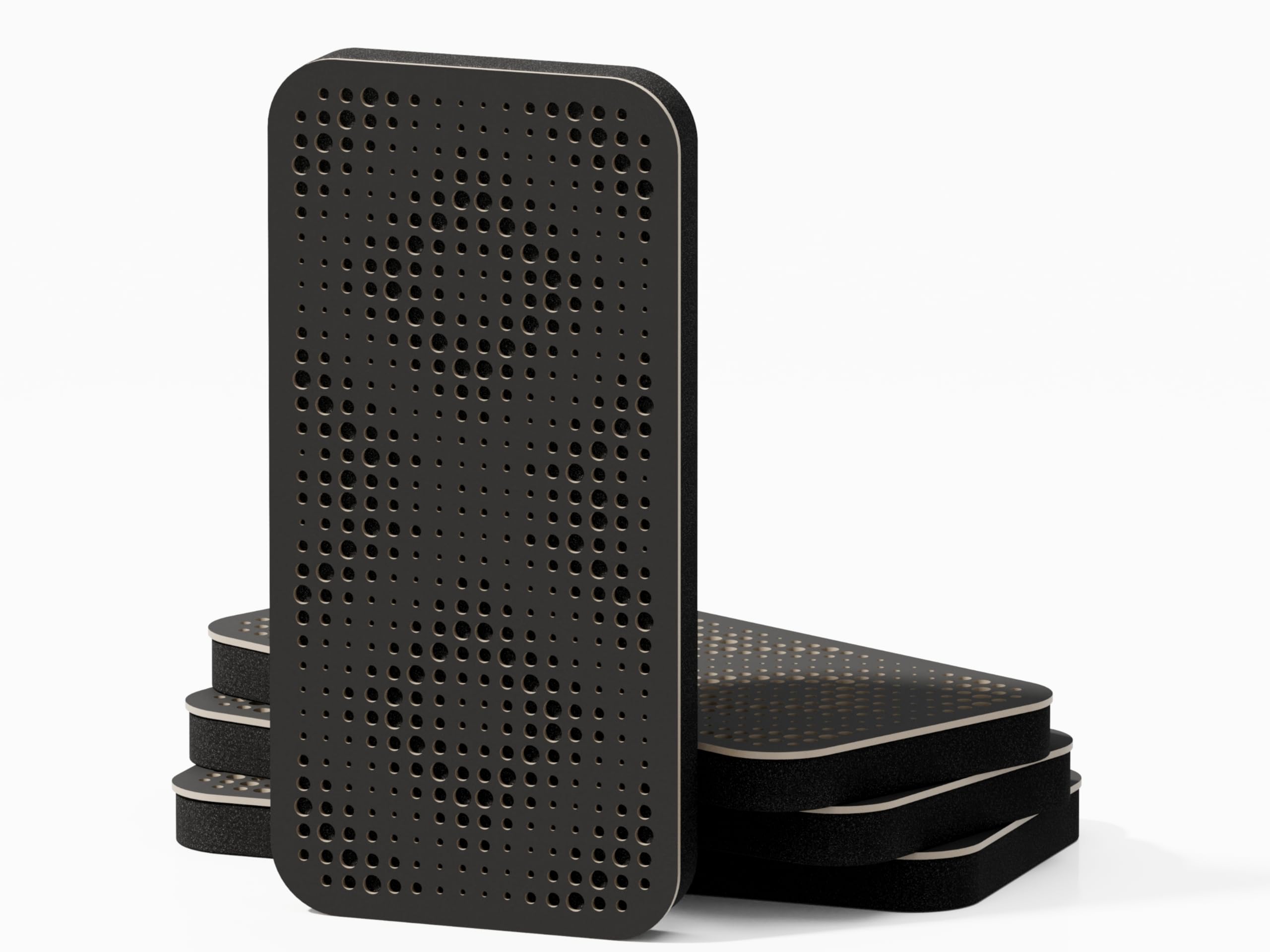 Pack de 4 paneles acústicos estrechos de absorción y diffusion del sonido | Difusión - Reflexión - Insonorización | 46 × 23 cm | Color de placas perforadas: [ELYSIUM-18 | Negro]