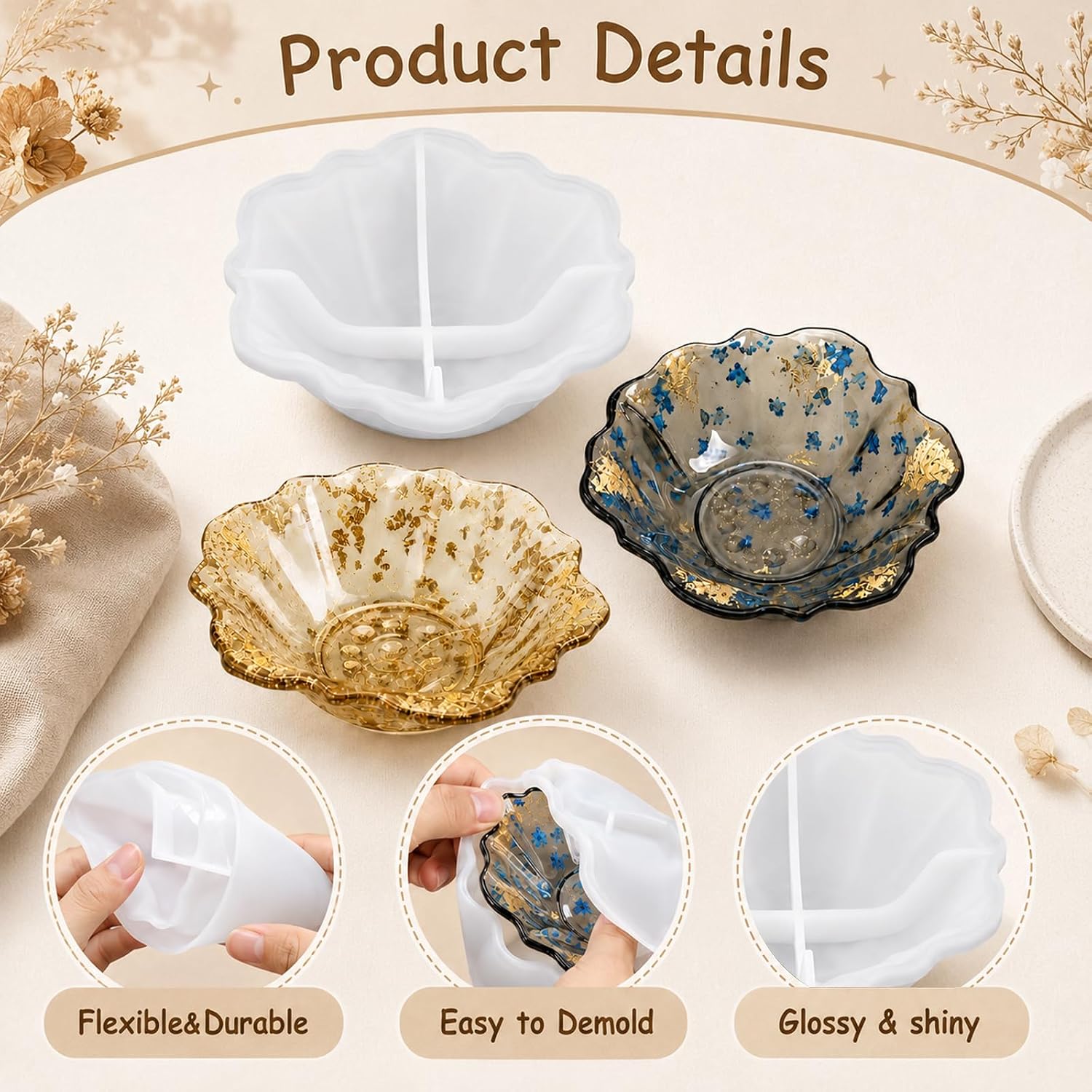Resin Bowl Mold 5.1 x 1.8 inch Flower Silicone Tray Molds for Resin