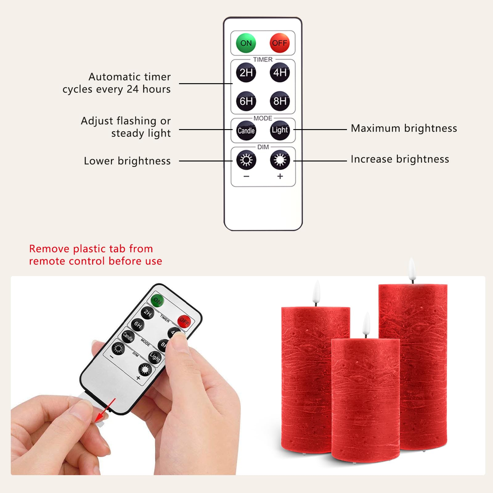 AnnSpa LED Candles 3 Set USB Rechargeable with Remote and Timers, Electric Candle, Led Candle with Remote Control - Image 4
