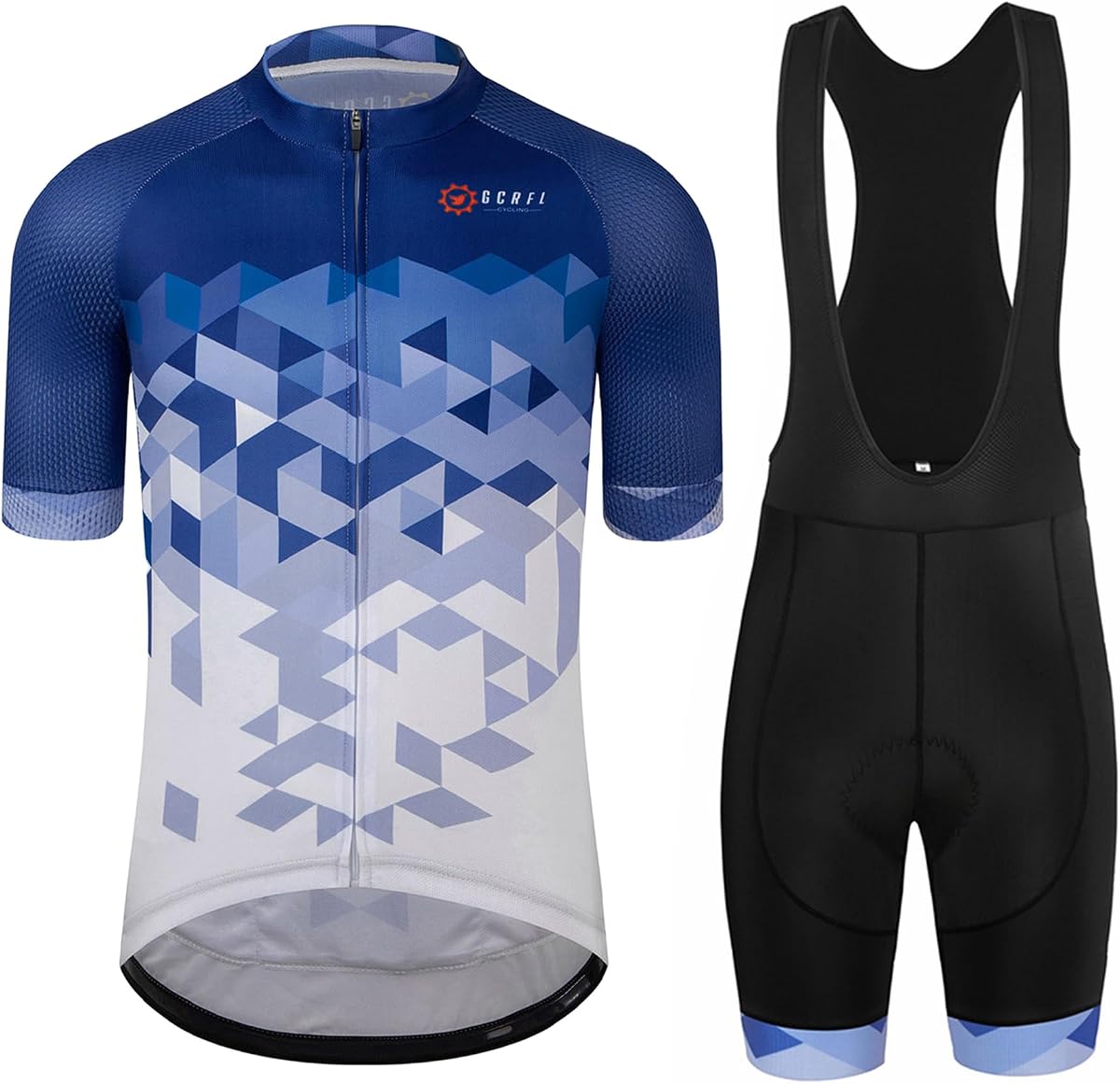GCRFL Conjunto de Jersey de Ciclismo para Hombre, Pantalones Cortos para Bicicleta de Carretera, Mangas, Jersey con Cremallera, Pantalones Cortos con Tirantes y Acolchado, Kit de Ropa de Ciclismo para Hombre