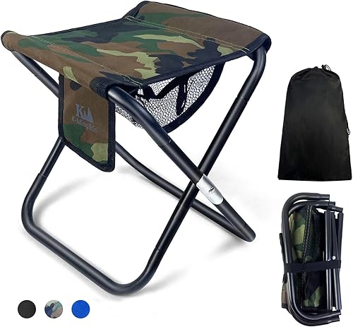 Miniatura 1 de Taburete plegable portátil mejorado de 13 pulgadas con bolsillo lateral de malla y sistema Molle, taburete plegable ligero para adultos, jardinería,