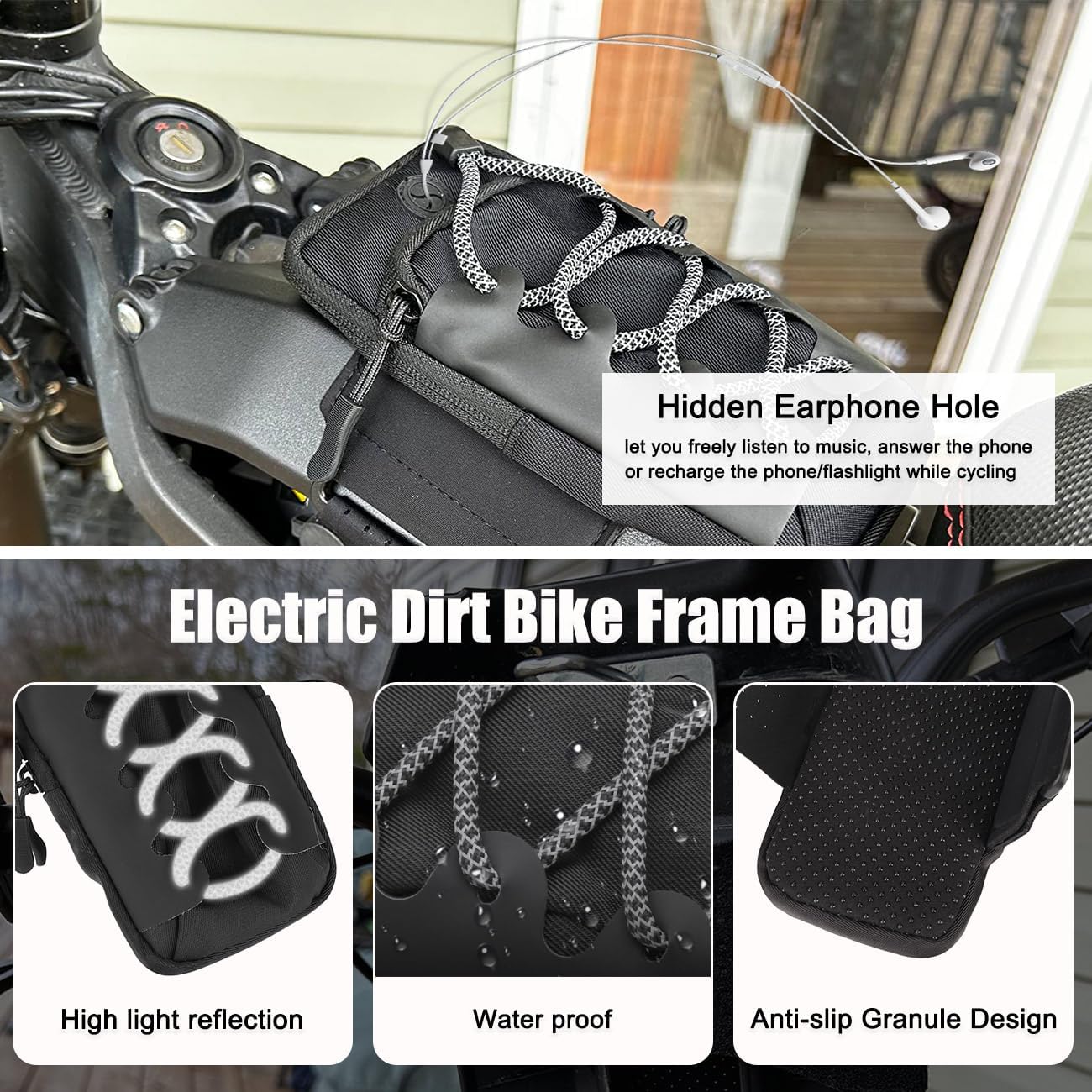 Frame Bag Phone Bags Front Handlebar Storage Bag for Surron Light bee S X LBX Segway X160 X260 Talaria XXX X3 MX3 MX4 MX5 E-Ride Pro S SR Ridstar Q20 Tuttio Soleil 01 Electric Motorcycle Black