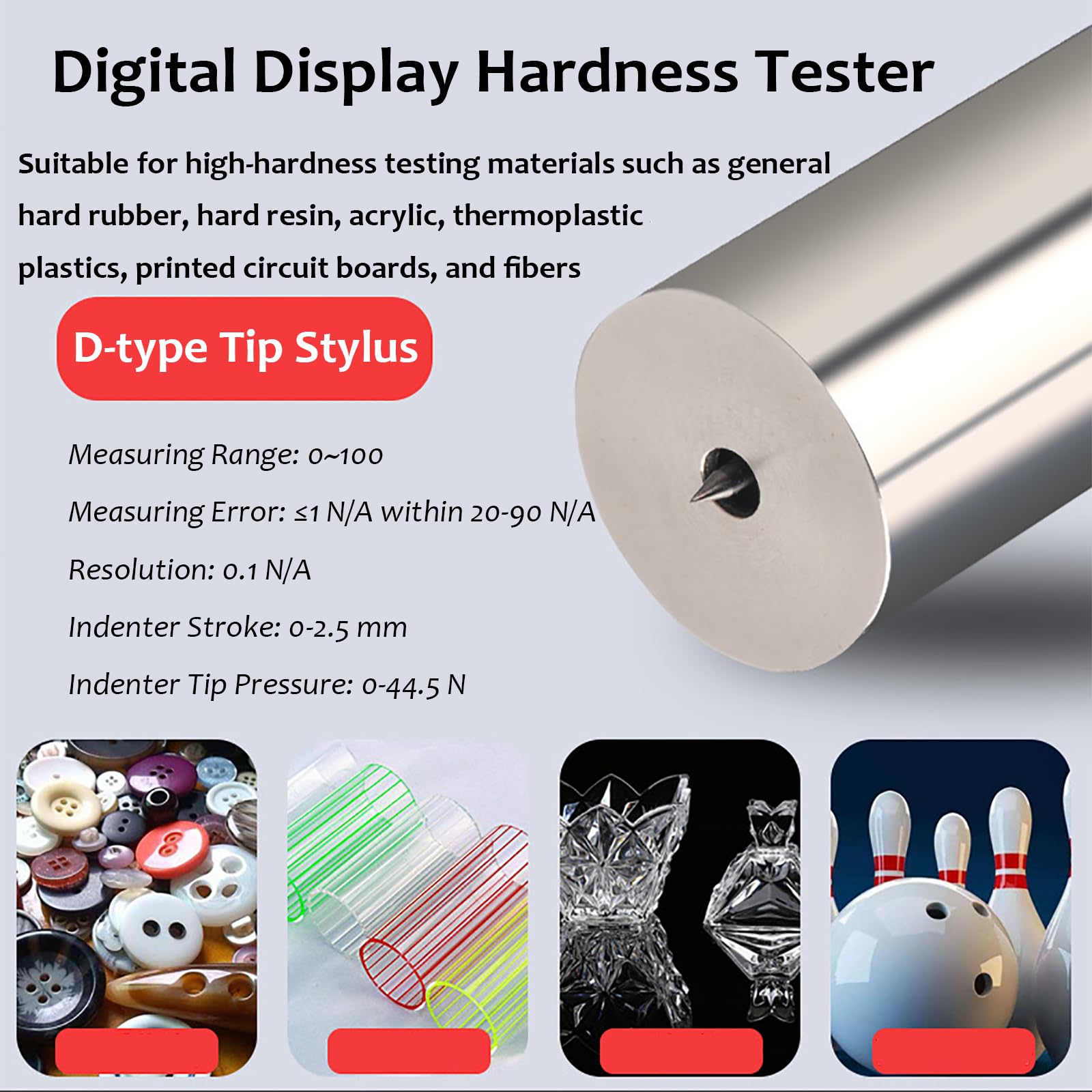 Probador digital de dureza, 0-100HLD, presión de penetración 0-44.5N, carrera de 2.5 mm, para inspección de calidad industrial
