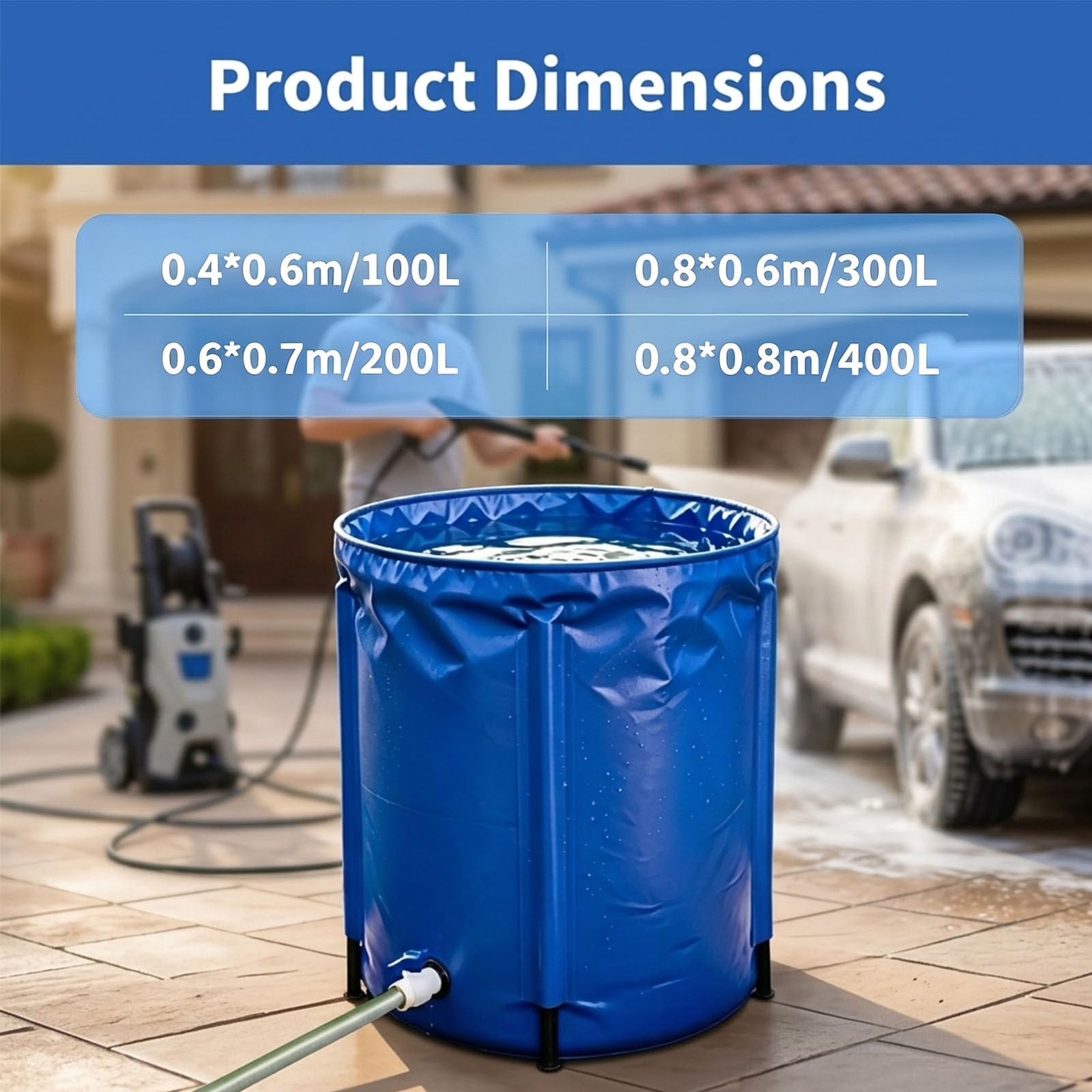 Faltbare Regentonne, Tragbarer Wassertank Mit Ablassventil 300L | Verstärkter Rahmen Und 3-Lagiges PVC-Material, Ideal Für Gartenbewässerung, Fischzucht Und Notfallbevorratung