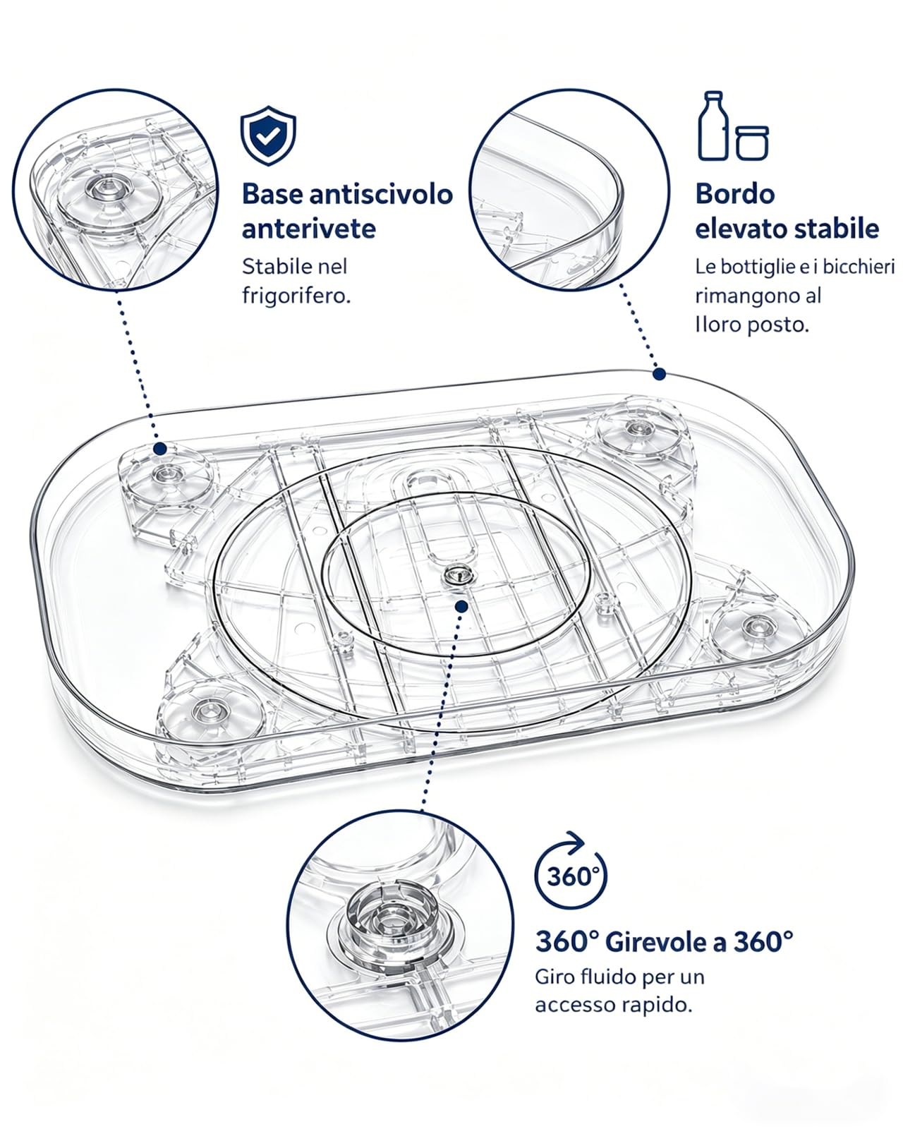 LANMOU Organizer Giradischi per Frigorifero, Lazy Susan Piatto Girevole, Organizer Frigorifero Salvaspazio, 360° Portaspezie Vassoio Girevole Portaoggetti per Frigorifero, Cucina, L40 cm