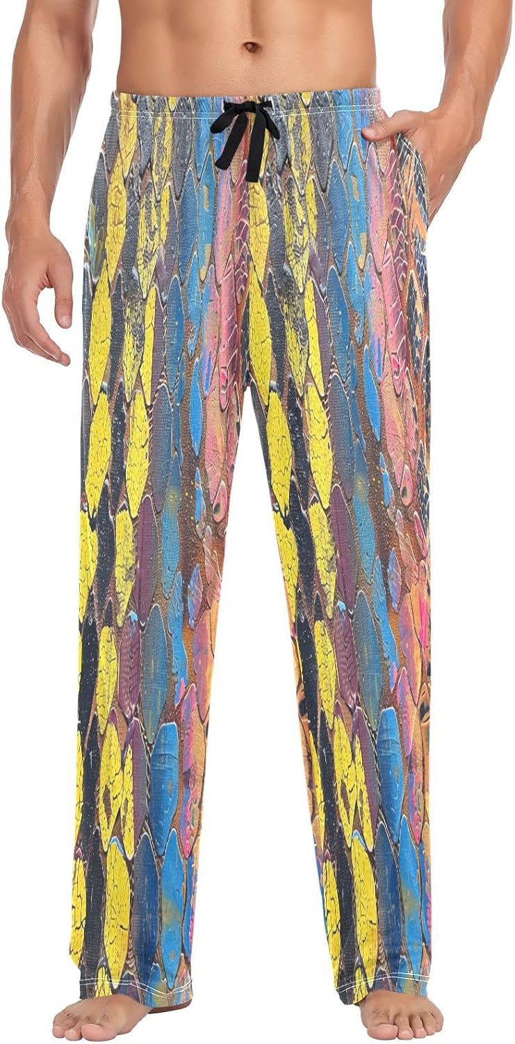 ALAZA Snake Skin Print Oil Painting Men's Pajama Pants Men Cotton Pajama Bottoms with Pockets, S