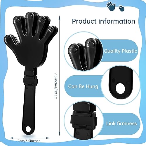 Miniatura 2 de 36 pinzas de mano negras de 7.5 pulgadas para hacer ruido, regalos de fiesta, plástico para eventos deportivos, bailar, baile, baloncesto, fútbol