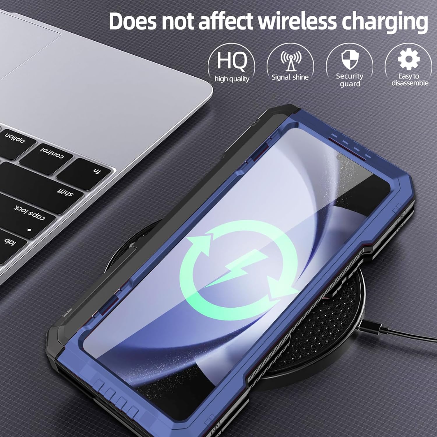 for Samsung Galaxy Z Fold 5 Metal Case with Fold5 S Pen Holder, Rugged Heavy Duty Z Fold 5 Case Screen Protector Kickstand Full-Body Protection Z Fold 5 5g Phone Case Blue