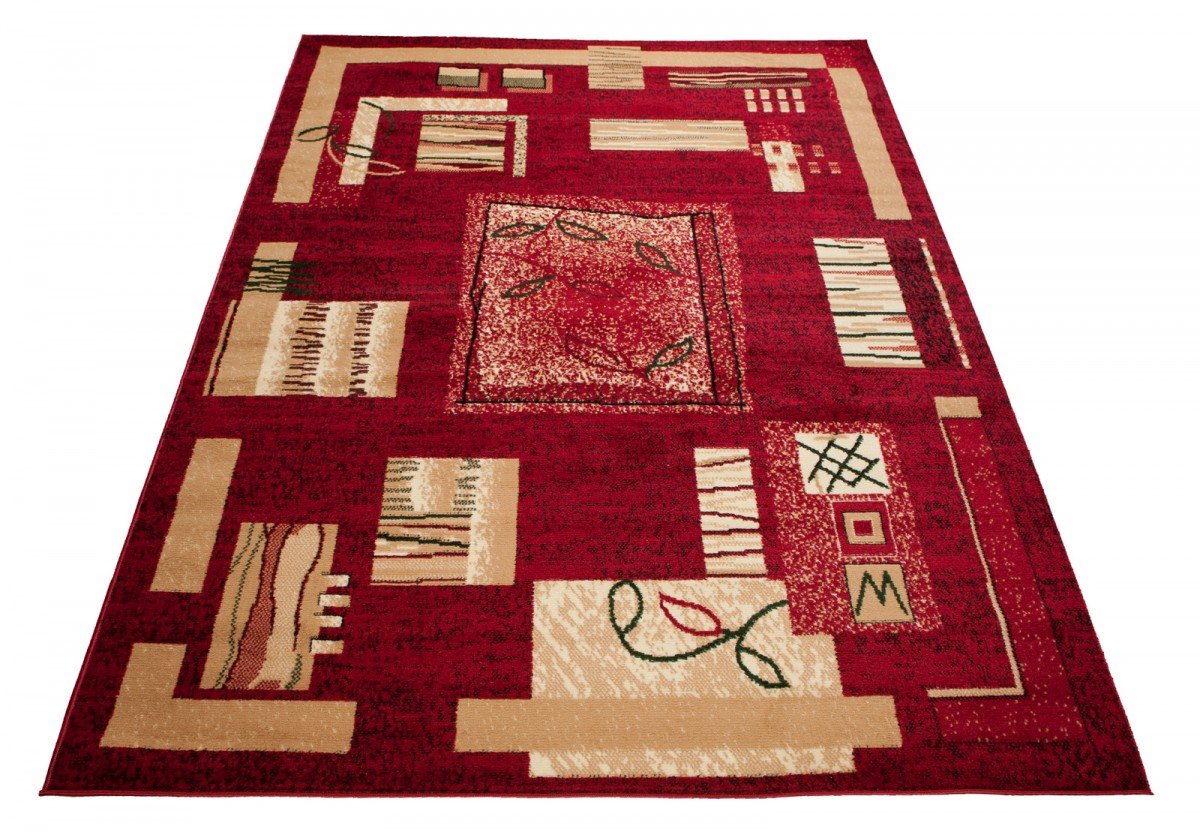 TAPISO Atlas Tappeto Salotto Moderno Pelo Corto Design Astratto Motivo Geometrico Rettangoli tonalità Rosso Scuro Oeko-Tex Soggiorno Sala Camera Ufficio 180 x 250 cm