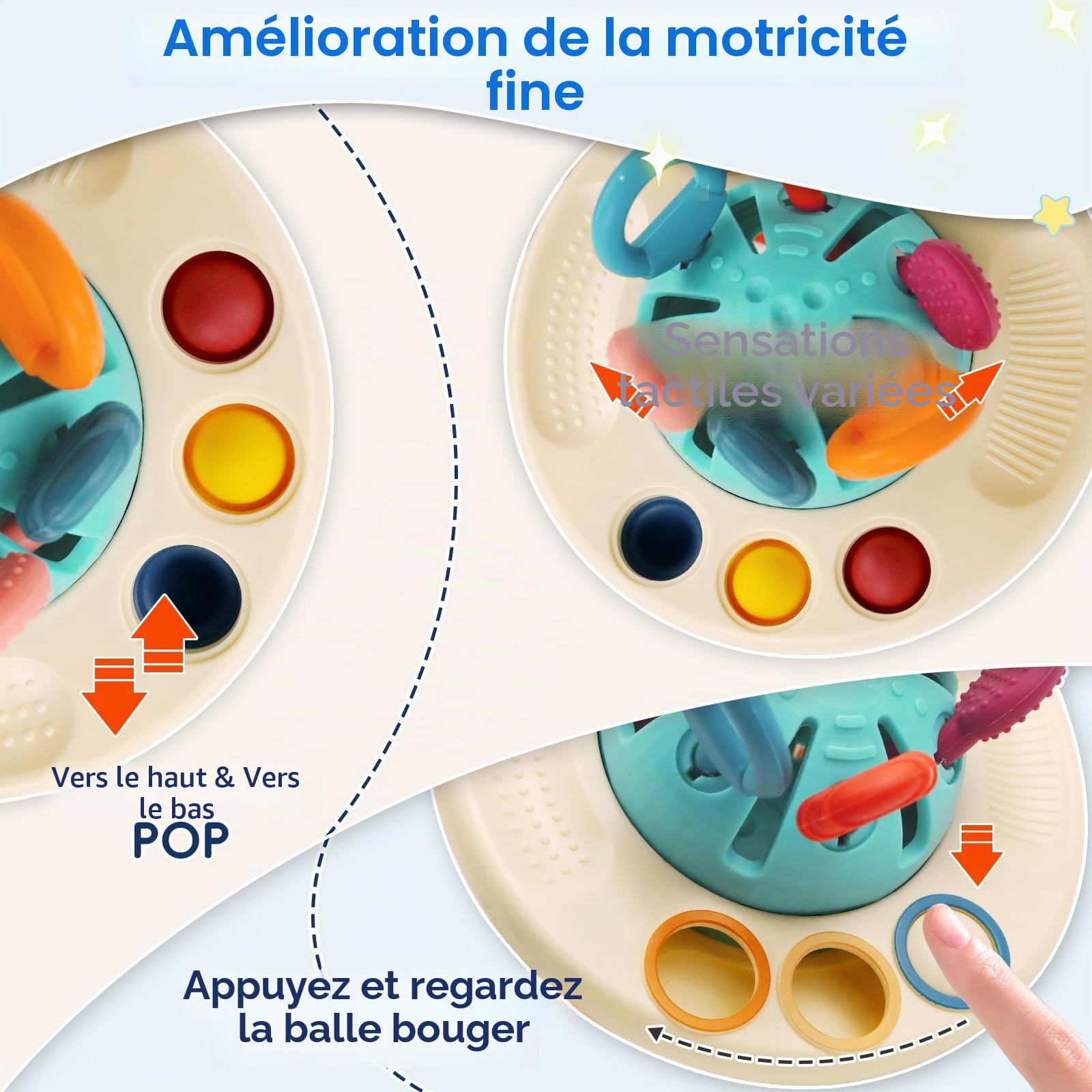 Jouet Sensoriel Montessori Bébé 1 an, Jouet à Tirer OVNI Éducatif Motricité Fine