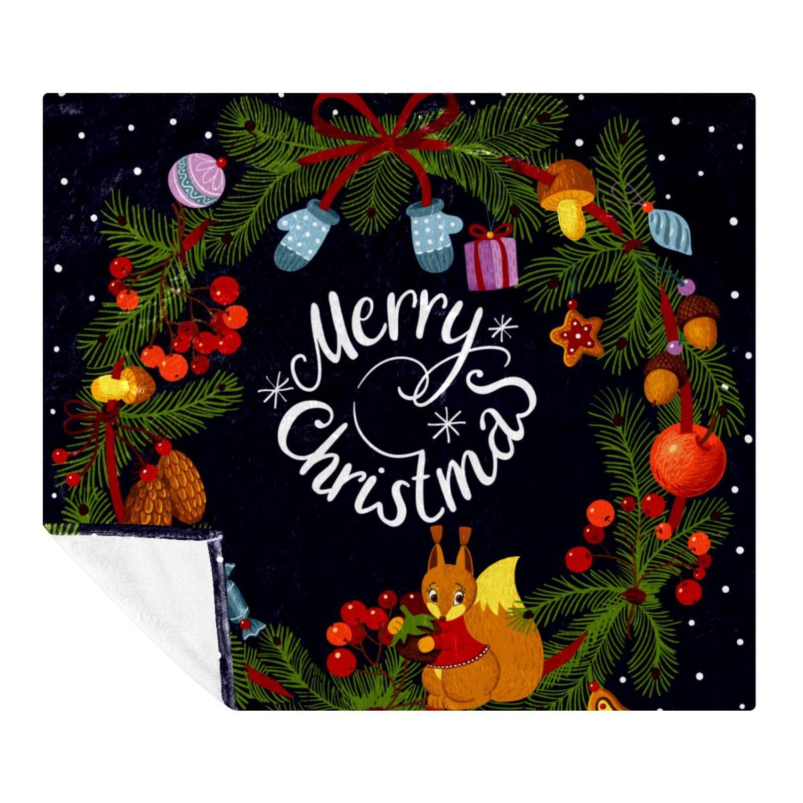 Couverture polaire de literie Noël pour canapé plaid écureuil doux