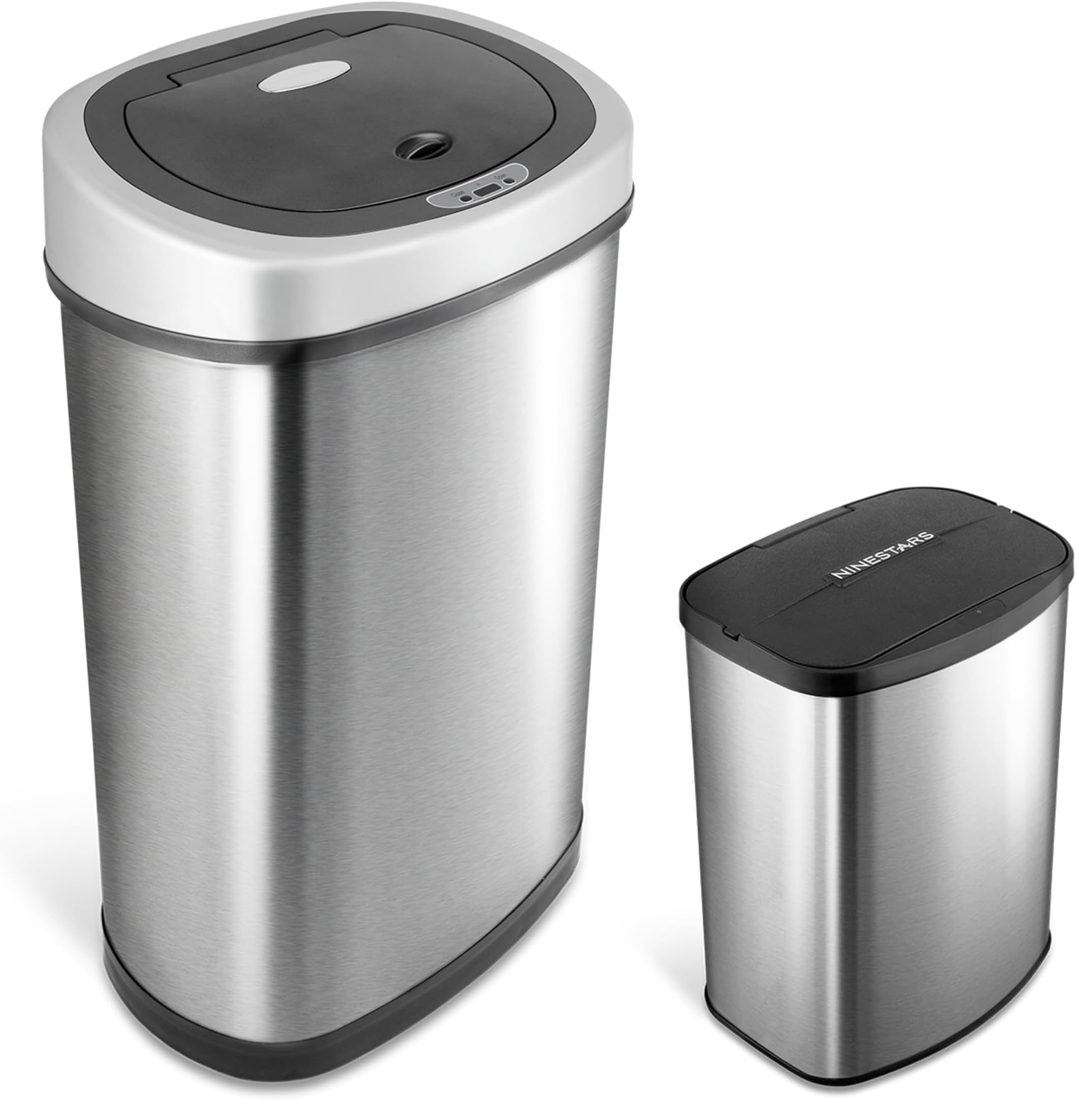 CB-DZT-50-98-1C Automatic Touchless Motion Sensor Oval & Rectangular Trash Can Combo Set, 13.2 Gal. 50 L. & 2.1 Gal.8 L., Stainless Steel