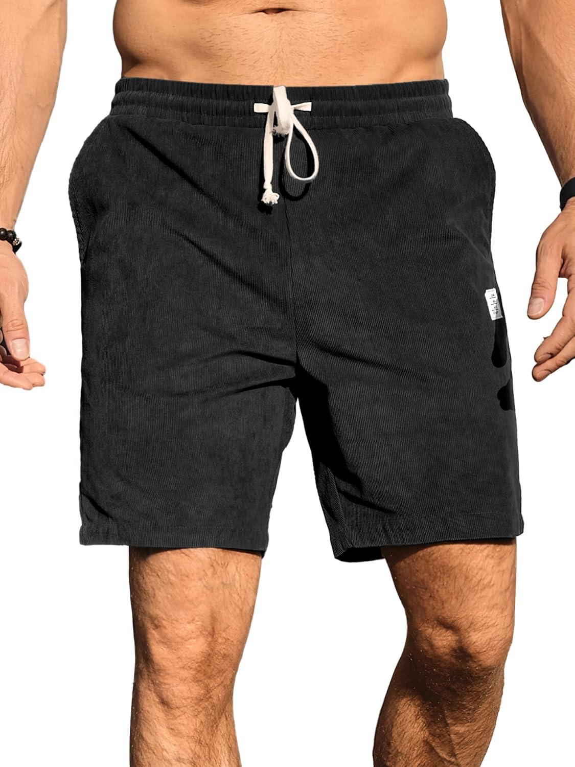PLEPAN Mens Corduroy Shorts Casual Elastic Waist Drawstring Summer Beach Shorts - Image 2