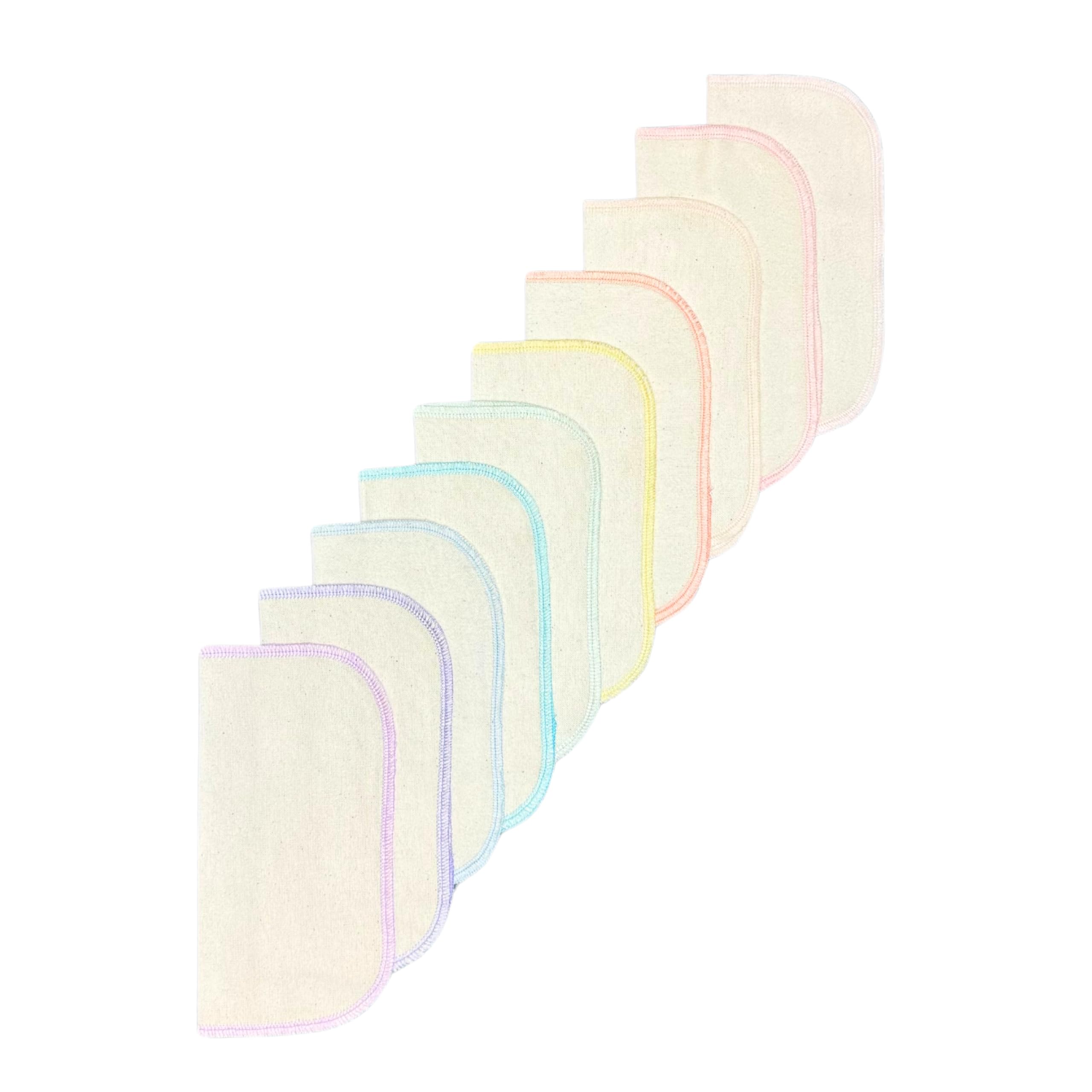 Gina's Soft Cloth Shop 1 Ply Organic Flannel Washable Baby Wipes 8 x 8 Inches 10 Pack Assorted Pastel Set- Proudly Made in the USA!