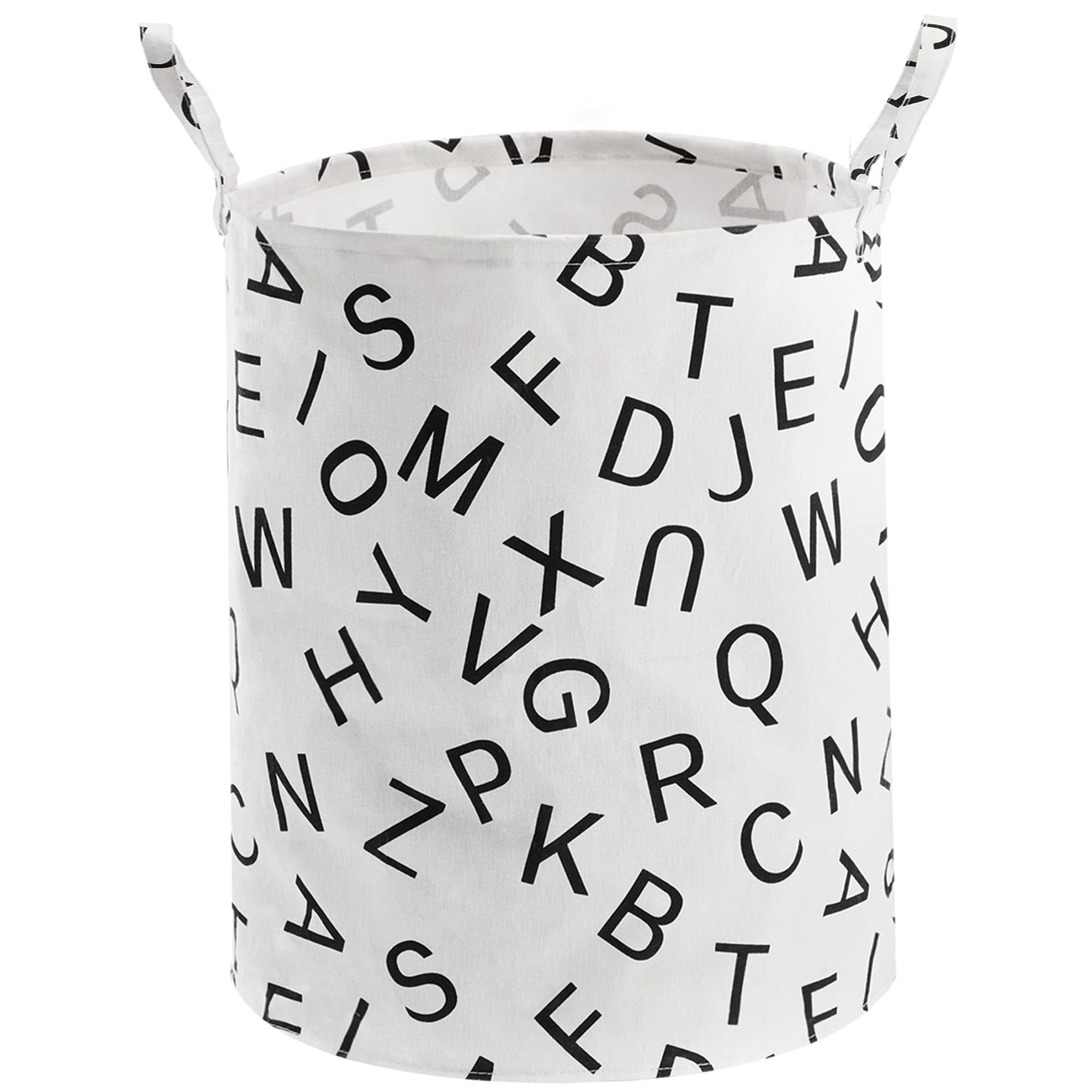 Baby Laundry Basket Nursery Hamper with Long Handles, Black Letter