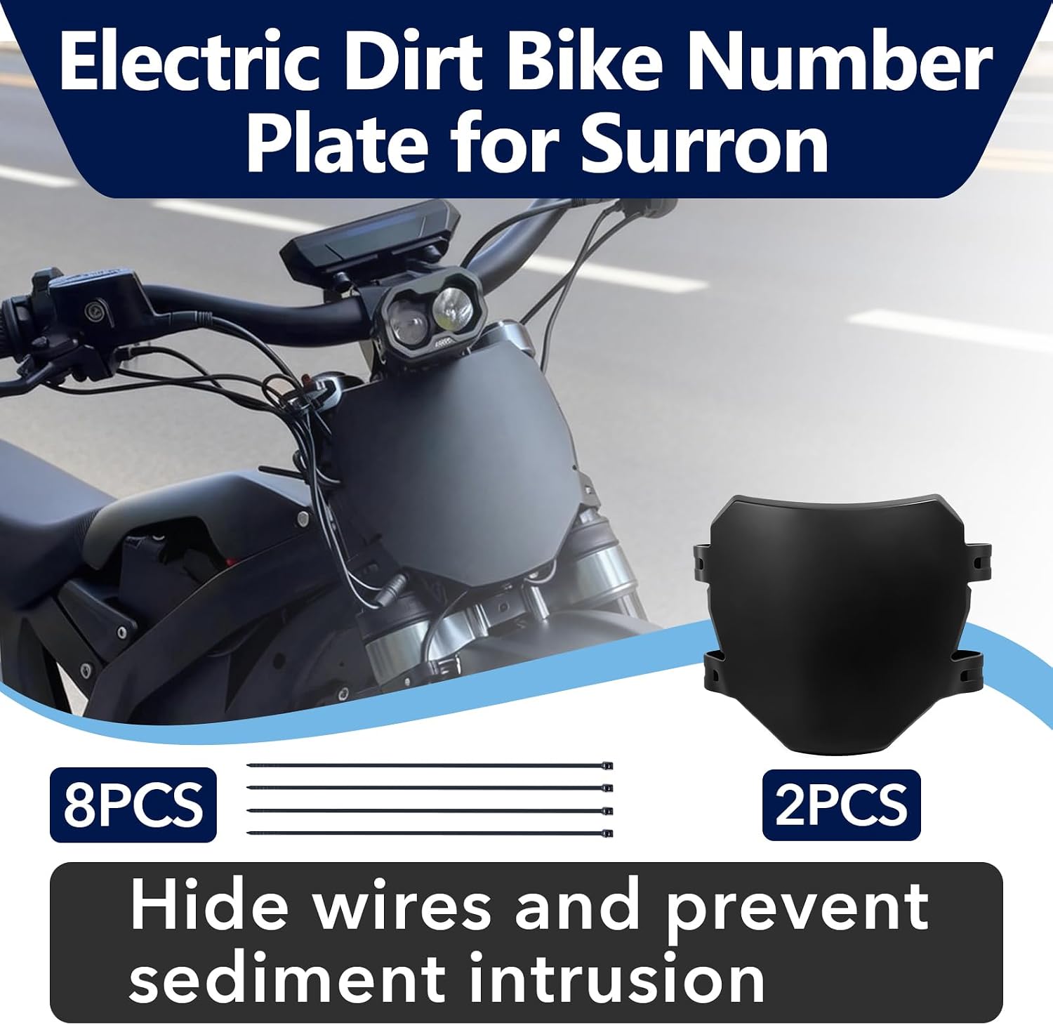 2Pcs Ebike Front Number Plate Compatible with Sur Ron, Talaria, Tutti Soleil 01, Rawrr Mantis, Ebox Dragster, E-Ride Rro, Durable E Bike Front Plate