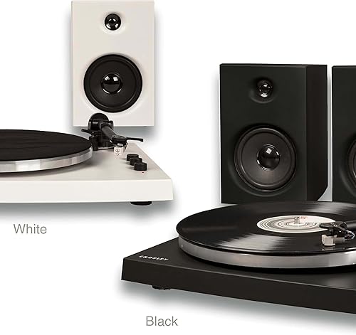 Miniatura 10 de Crosley T150C-WH Sistema de tocadiscos Bluetooth de 2 velocidades con brazo de tono ponderado y altavoces estéreo, color blanco Negro