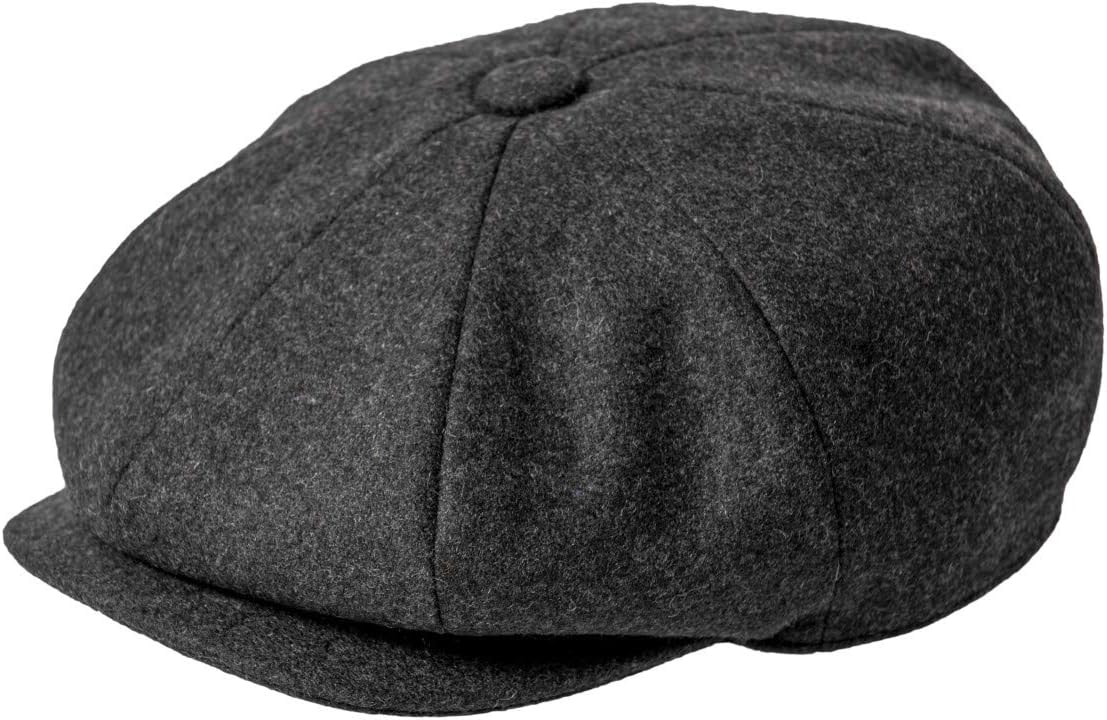 Men Wool Blend 8 Panel Newsboy Cap Tweed Cabbie Hat Snap Brim