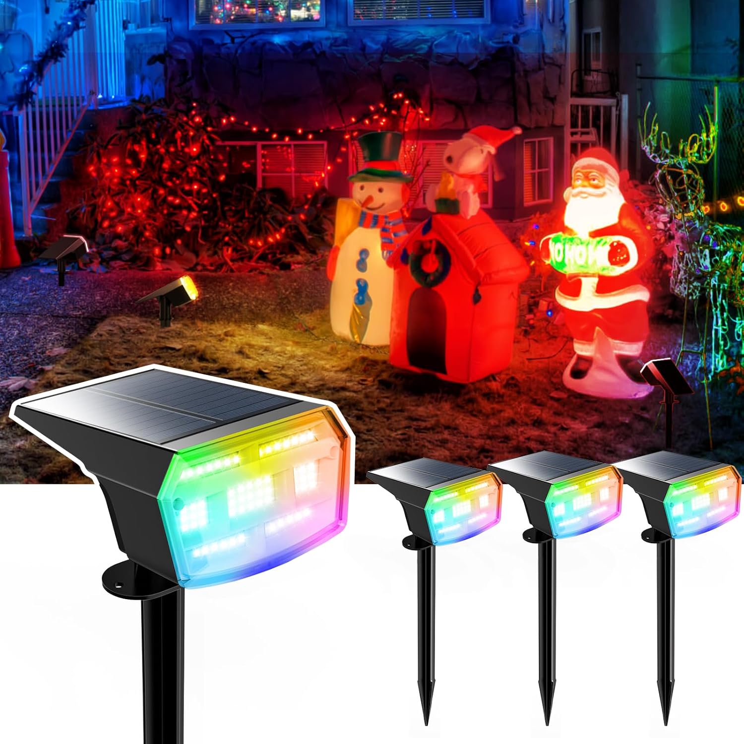 HIBOITEC Solar Spot Lights Outdoor 59LED Landscape Lights Solar Powered Uplights Waterproof Adjustable Brightness Dusk to Dawn for Outside Garden Yard Trees 6 Packs Cool White