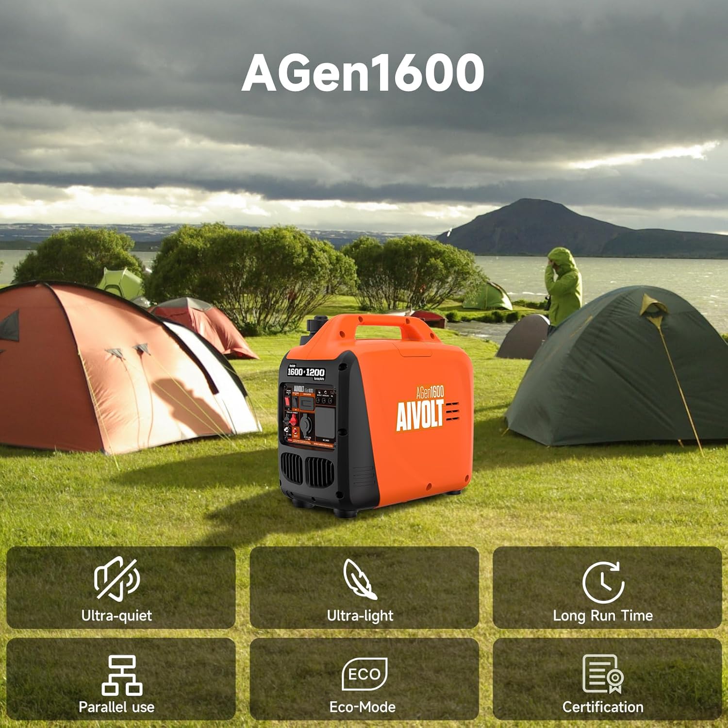 AIVOLT 1600W Inverter Generator, Gas Powered Portable Generator for Camping & Home Use