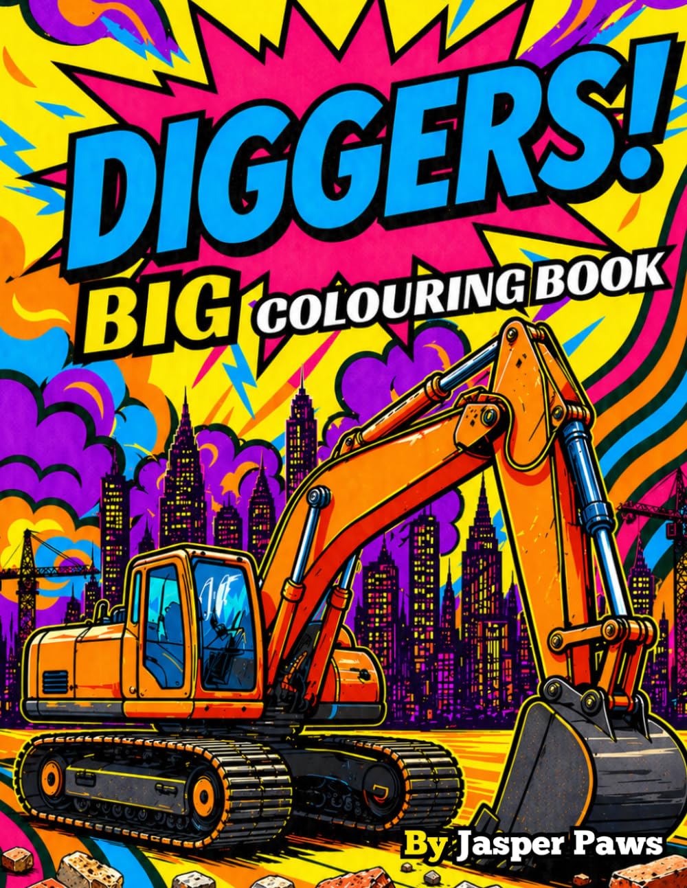 Diggers! Big Colouring Book: 50 Fun Pages of Construction Vehicles, Trucks, Excavators and Building Machines for Kids to colour.